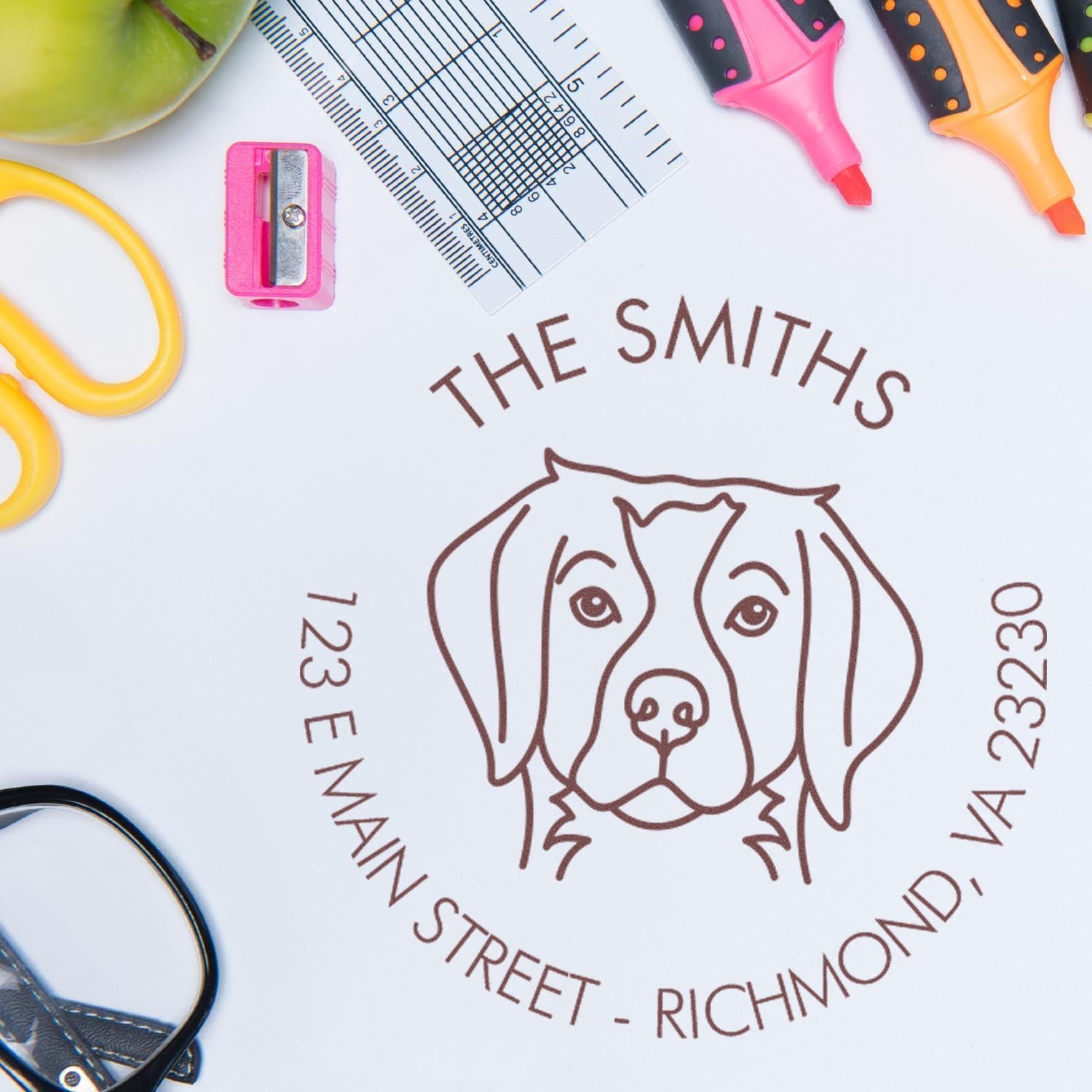 Slim Pre-Inked Brittany Spaniel Personalized Dog Return Address Rubber Stamp - Engineer Seal Stamps