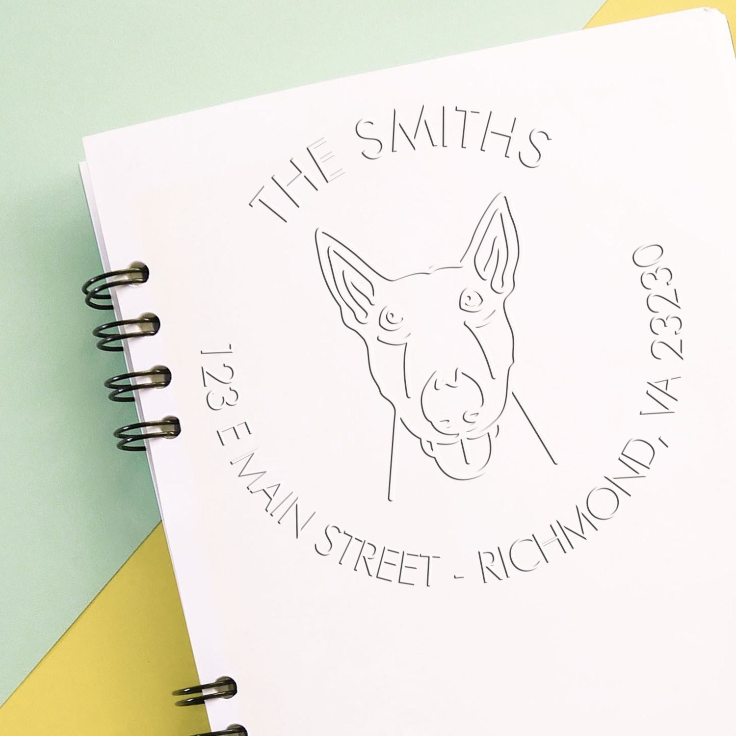 Personalized Return Seal Soft Embosser with Bull Terrier Dog
