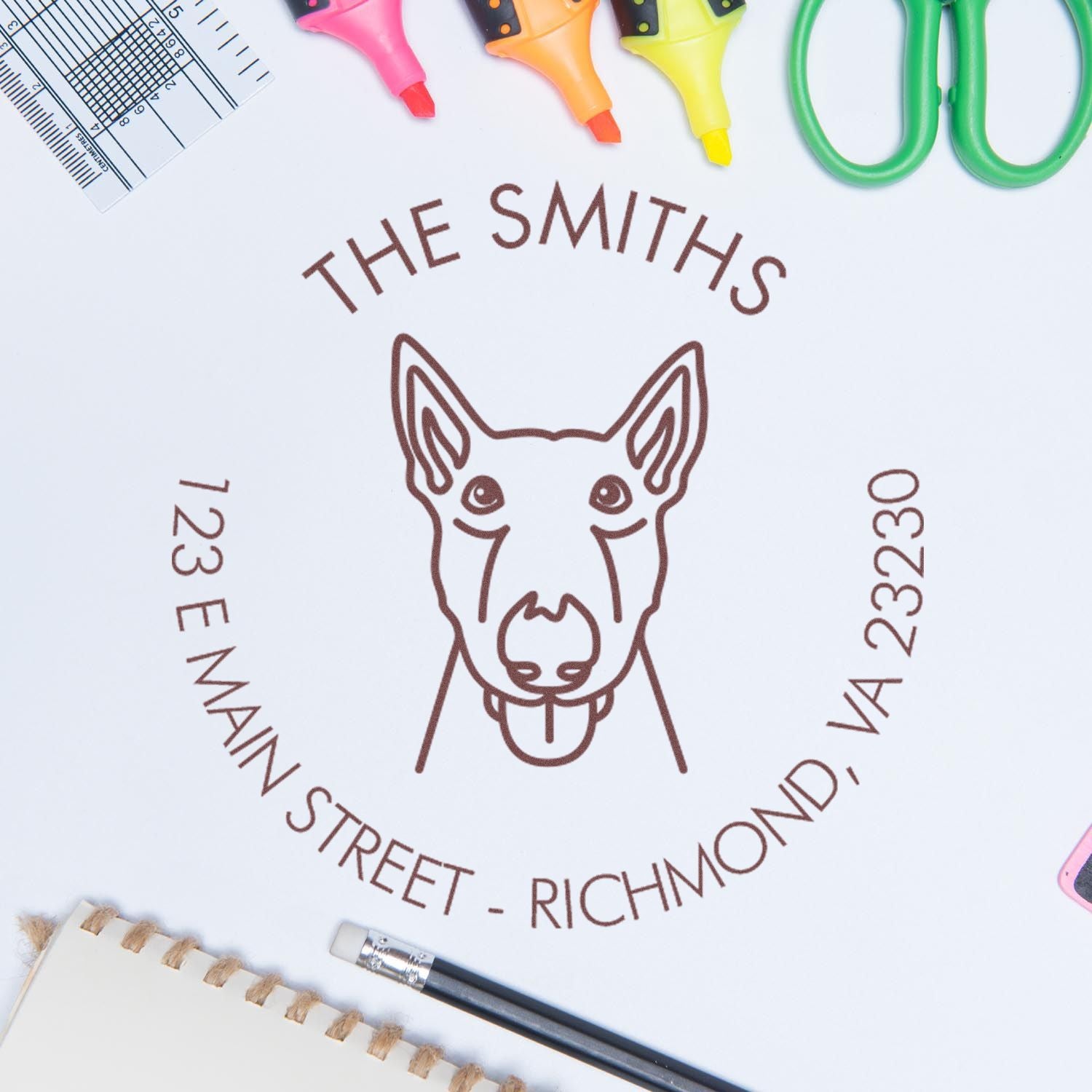 Wood Handle Bull Terrier Custom Made Address Label Stamp for Envelopes - Engineer Seal Stamps