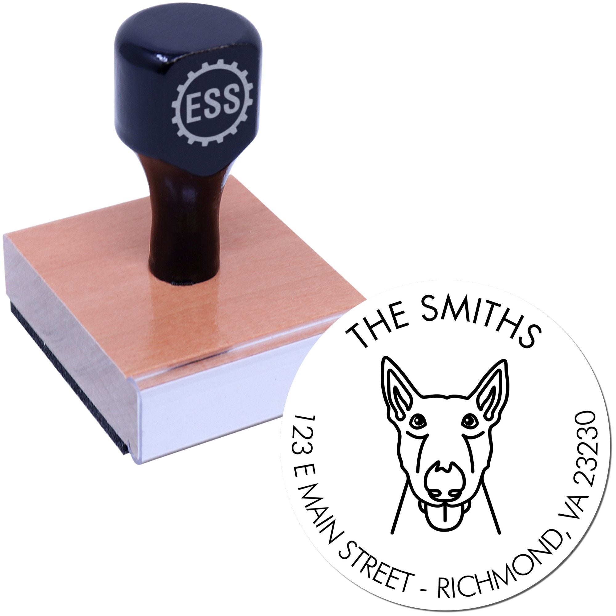Wood Handle Bull Terrier Custom Made Address Label Stamp for Envelopes - Engineer Seal Stamps