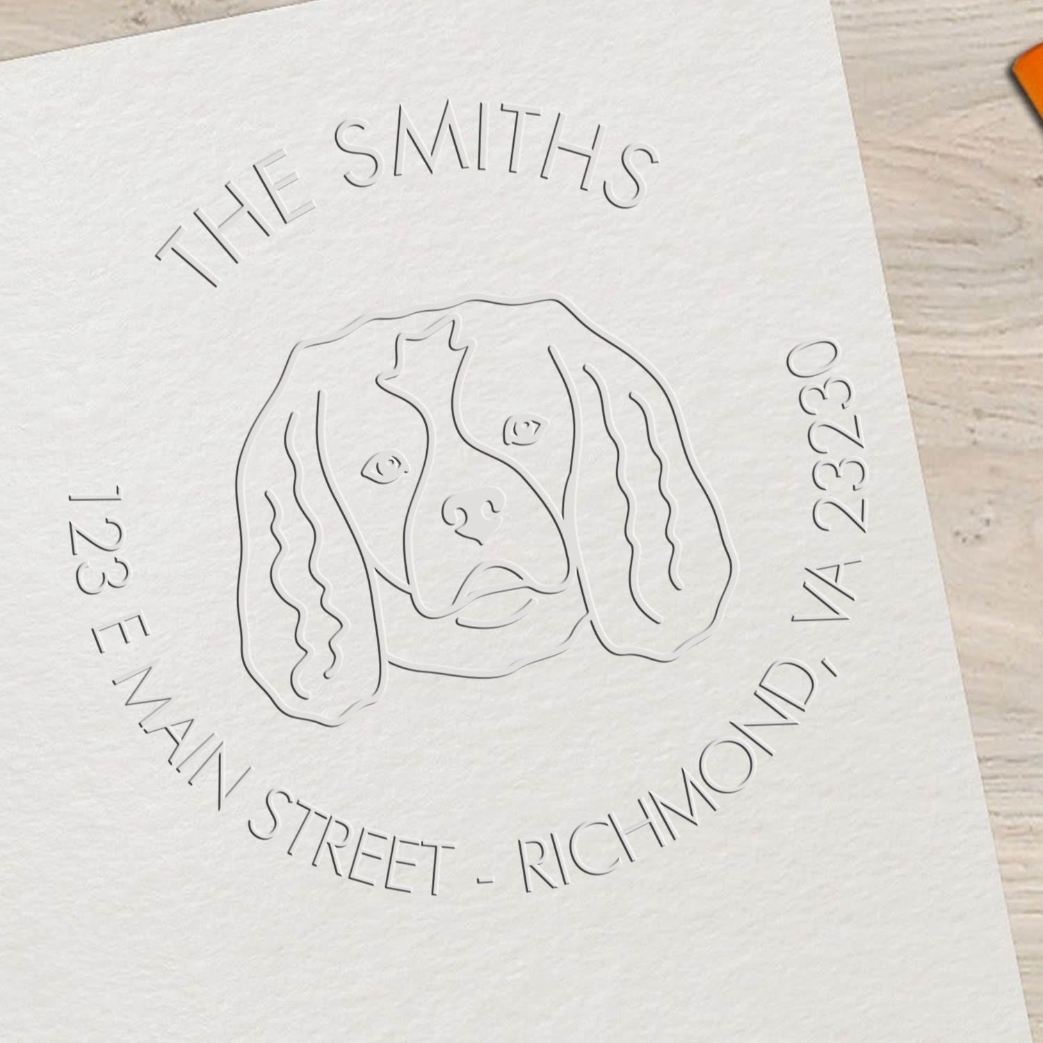 Personalized Return Embossing Stamp with Cavalier King Charles Dog