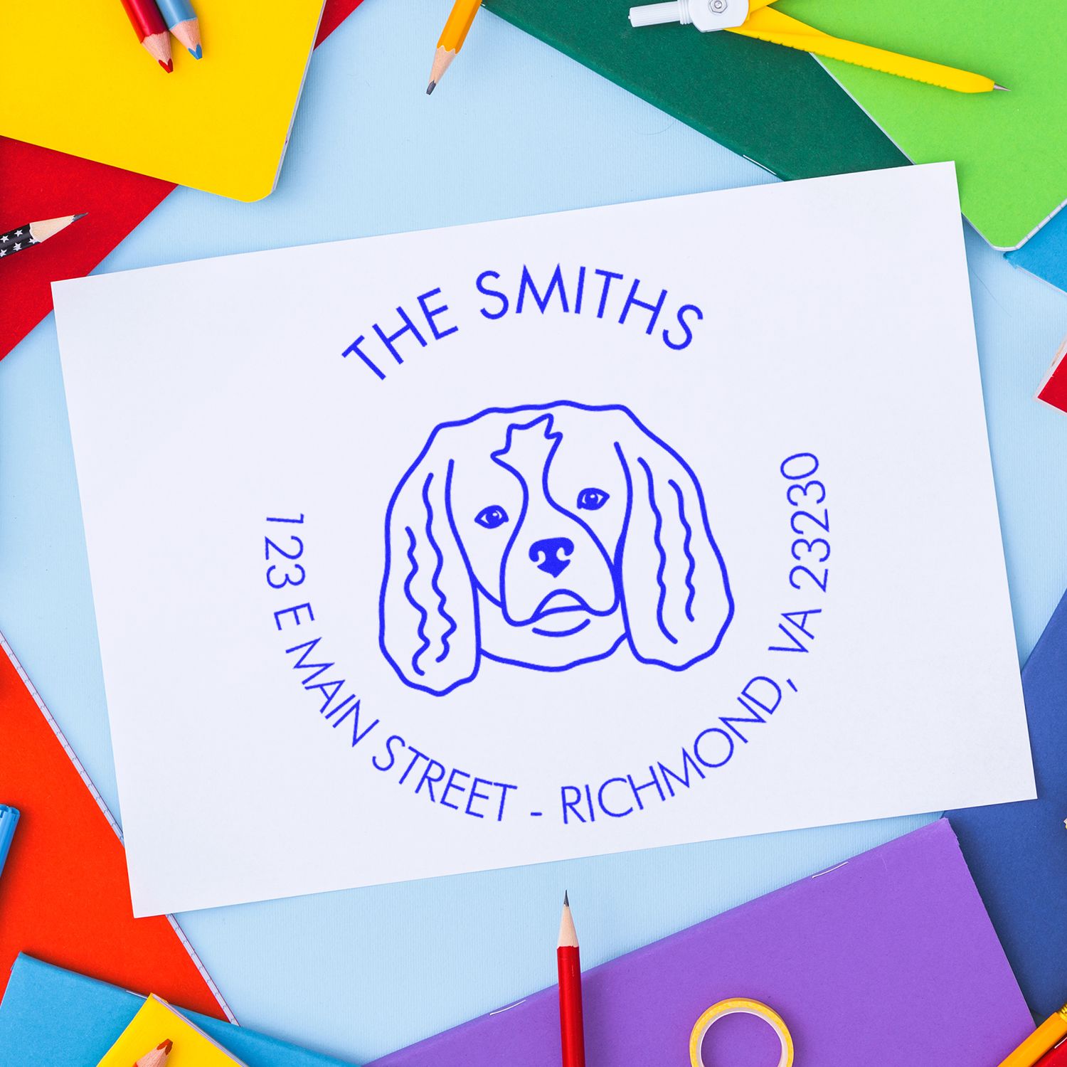 Slim Pre-Inked Cavalier King Charles Personalized Dog Return Address Stamper - Engineer Seal Stamps