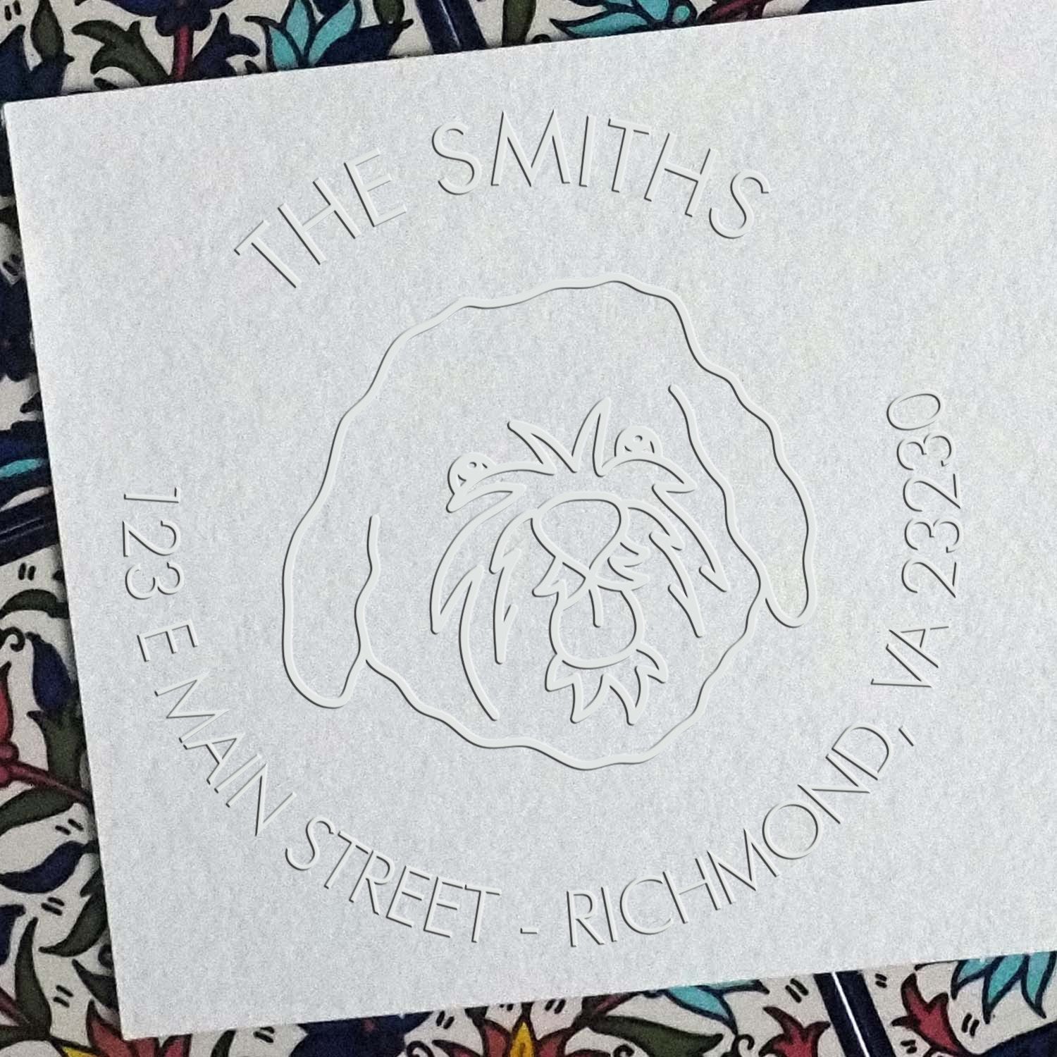 Personalized Return Embossing Seal with Cavapoo Dog
