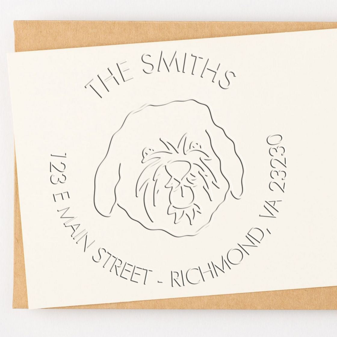 Personalized Return Embossing Seal with Cavapoo Dog