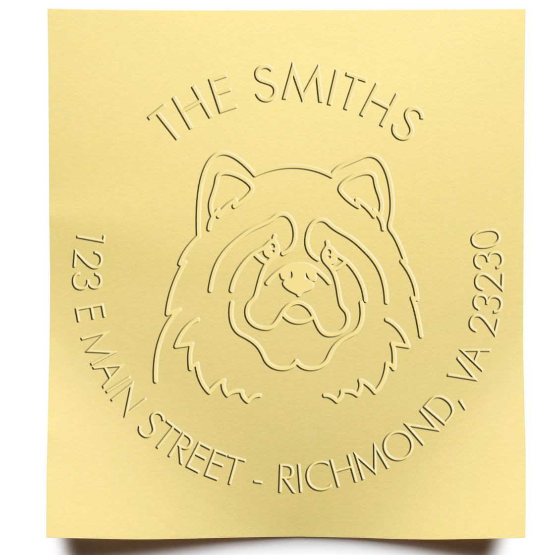 Personalized Return Embossed Stamp with Chow Dog