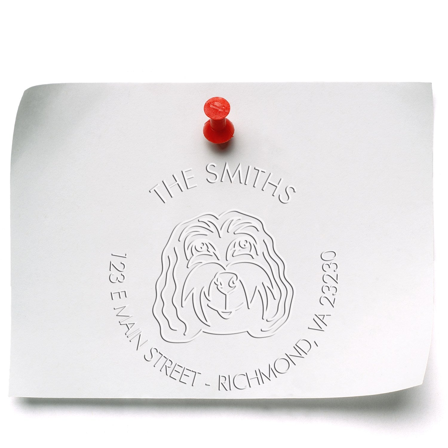 Personalized Return Embossed Seal with Cockapoo Dog