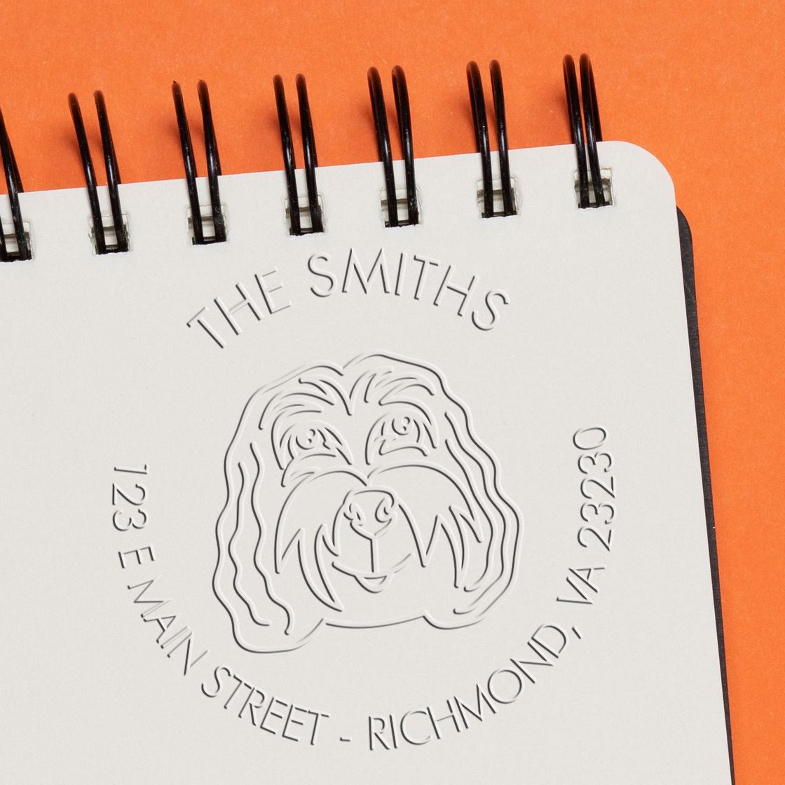 Personalized Return Embossed Seal with Cockapoo Dog