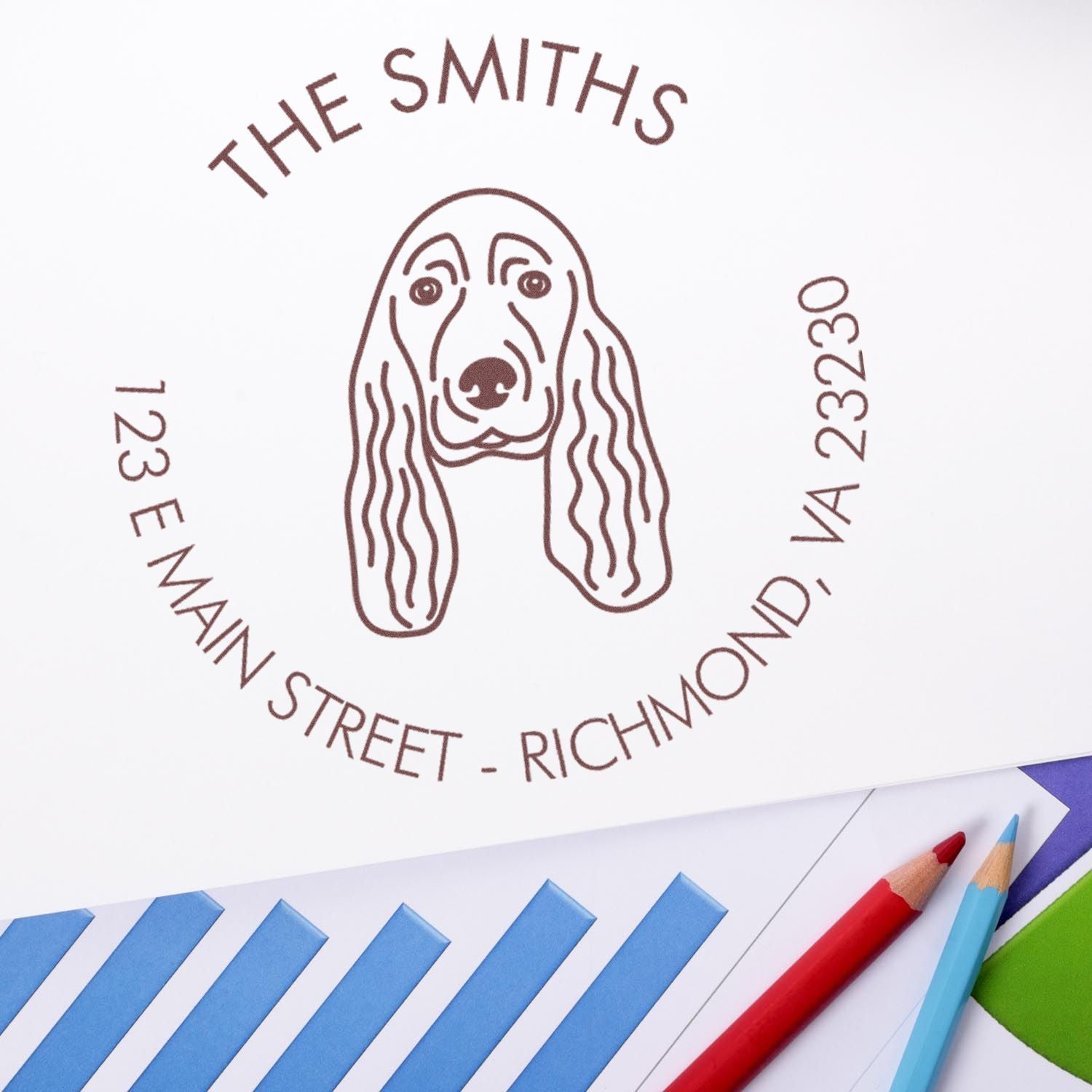 Wood Handle Cocker Spaniel Custom Made Address Return Stamp - Engineer Seal Stamps