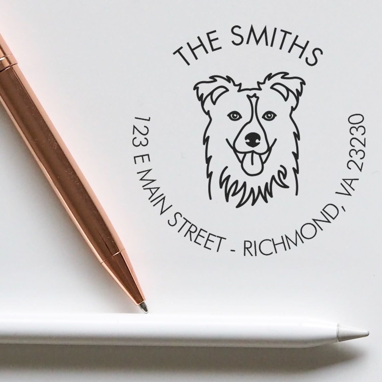 Wood Handle Collie Custom Made Address Return Stamp for Envelopes - Engineer Seal Stamps