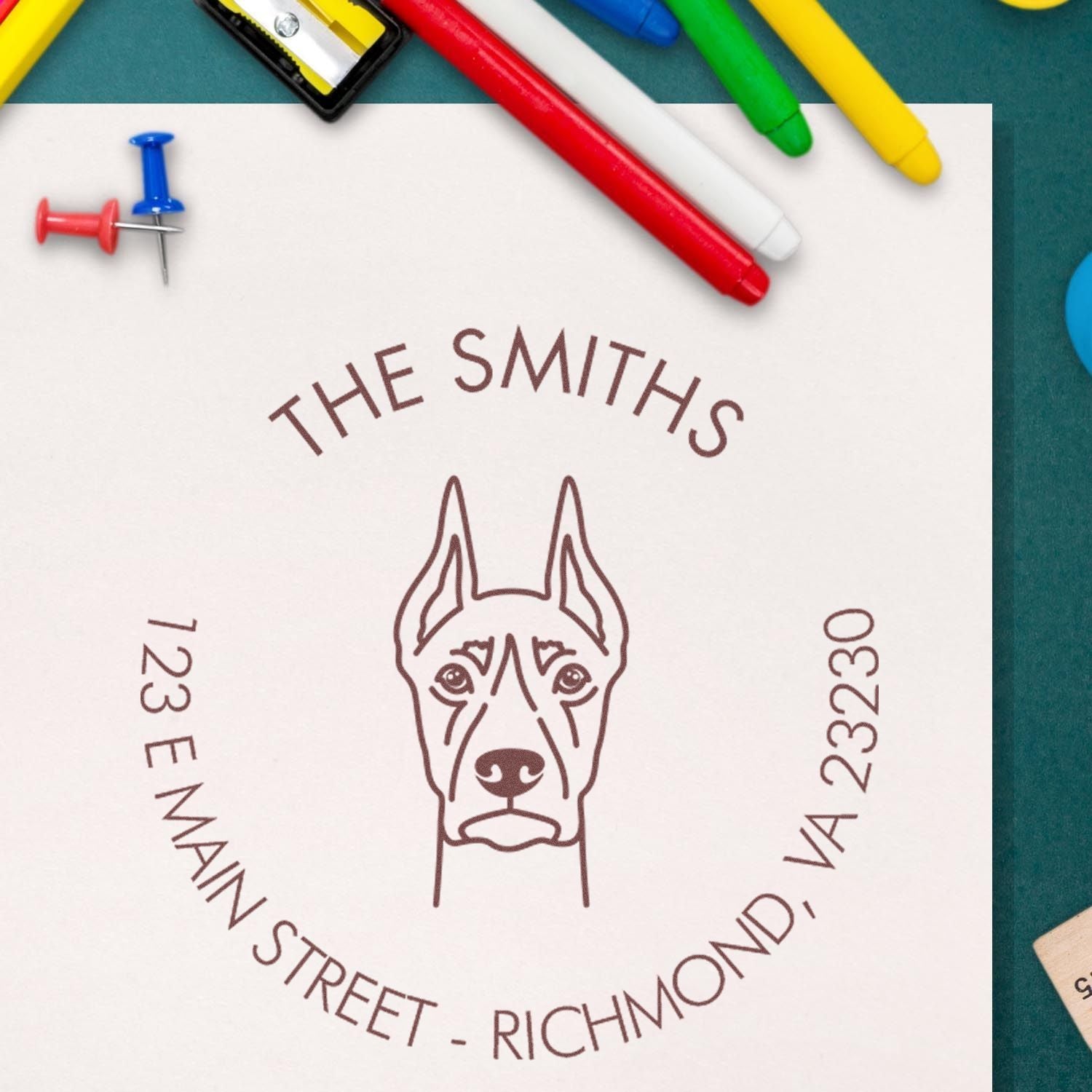Wood Handle Doberman Custom Made Address Rubber Stamp - Engineer Seal Stamps