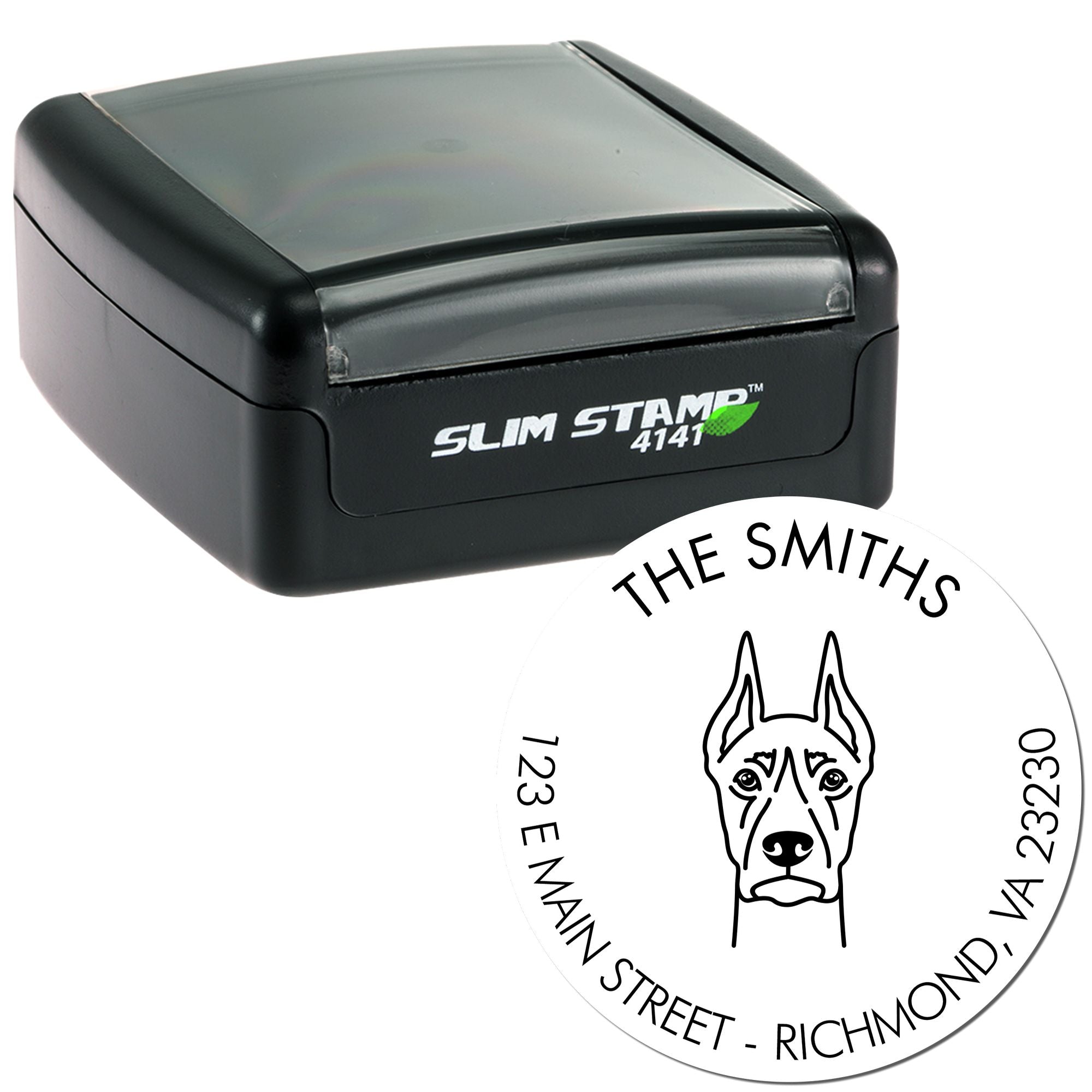 Slim Pre-Inked Doberman Personalized Home Address Rubber Stamp - Engineer Seal Stamps