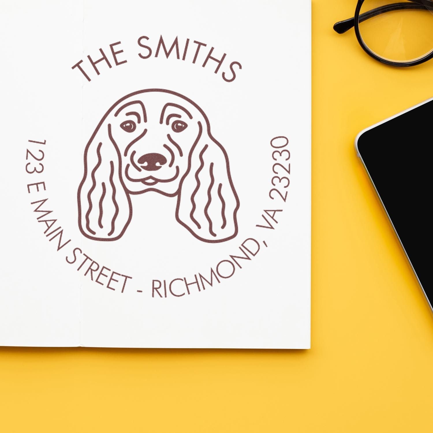 Wood Handle English Cocker Spaniel Custom Made Address Stamp - Engineer Seal Stamps