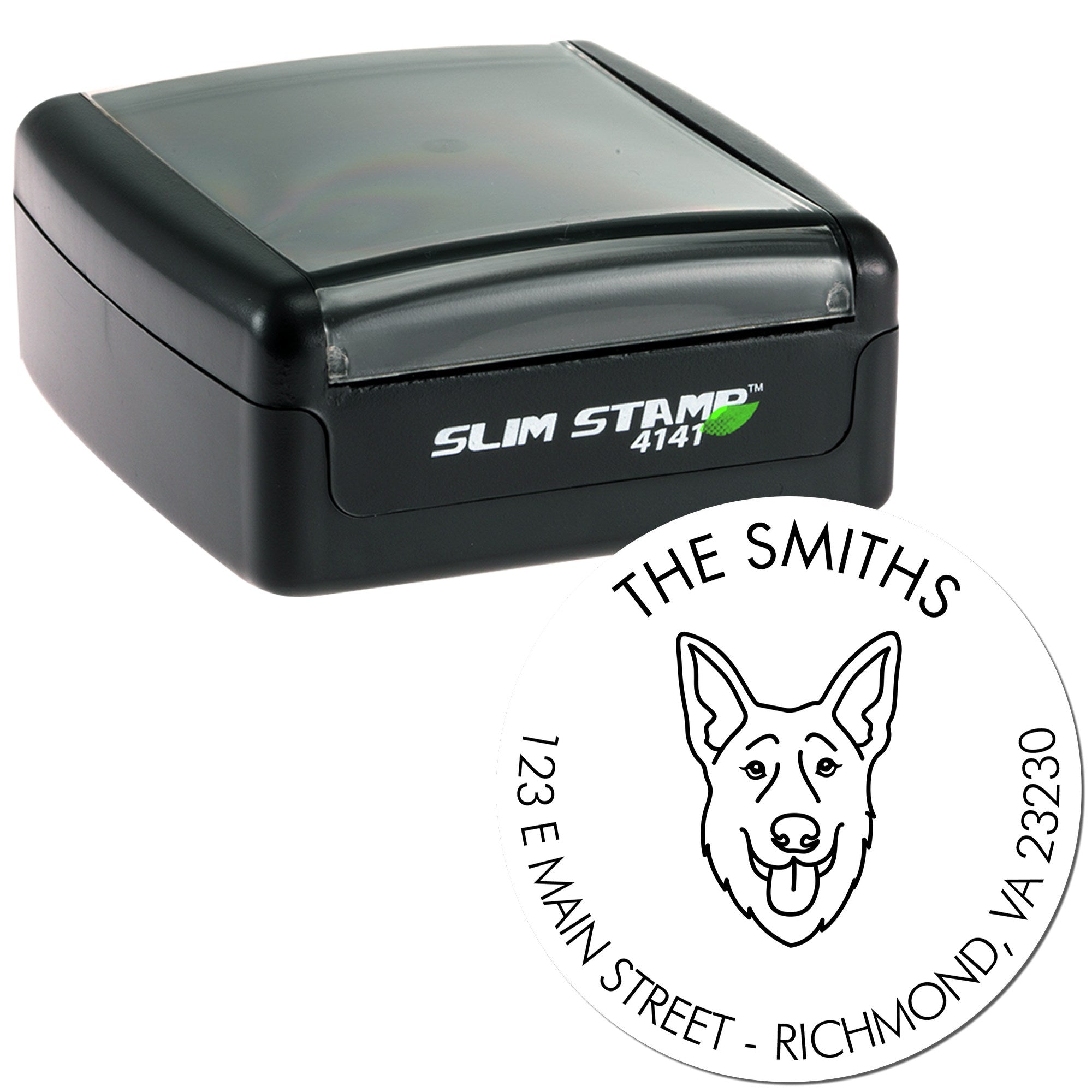 Slim Pre-Inked German Shepherd Personalized Home Address Stamp for Envelopes - Engineer Seal Stamps