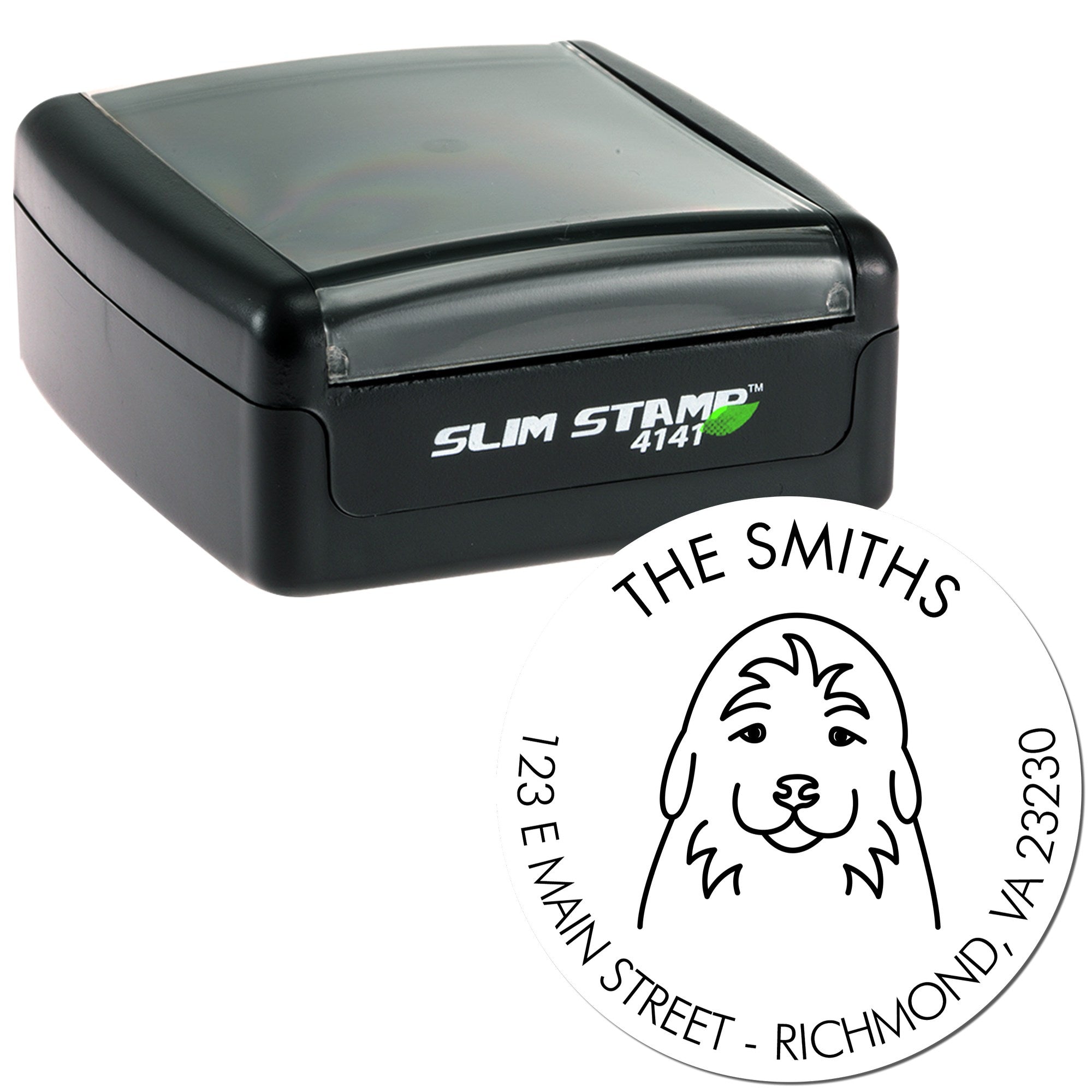 Slim Pre-Inked Golden Retriever Puppy Personalized Home Address Stamper - Engineer Seal Stamps