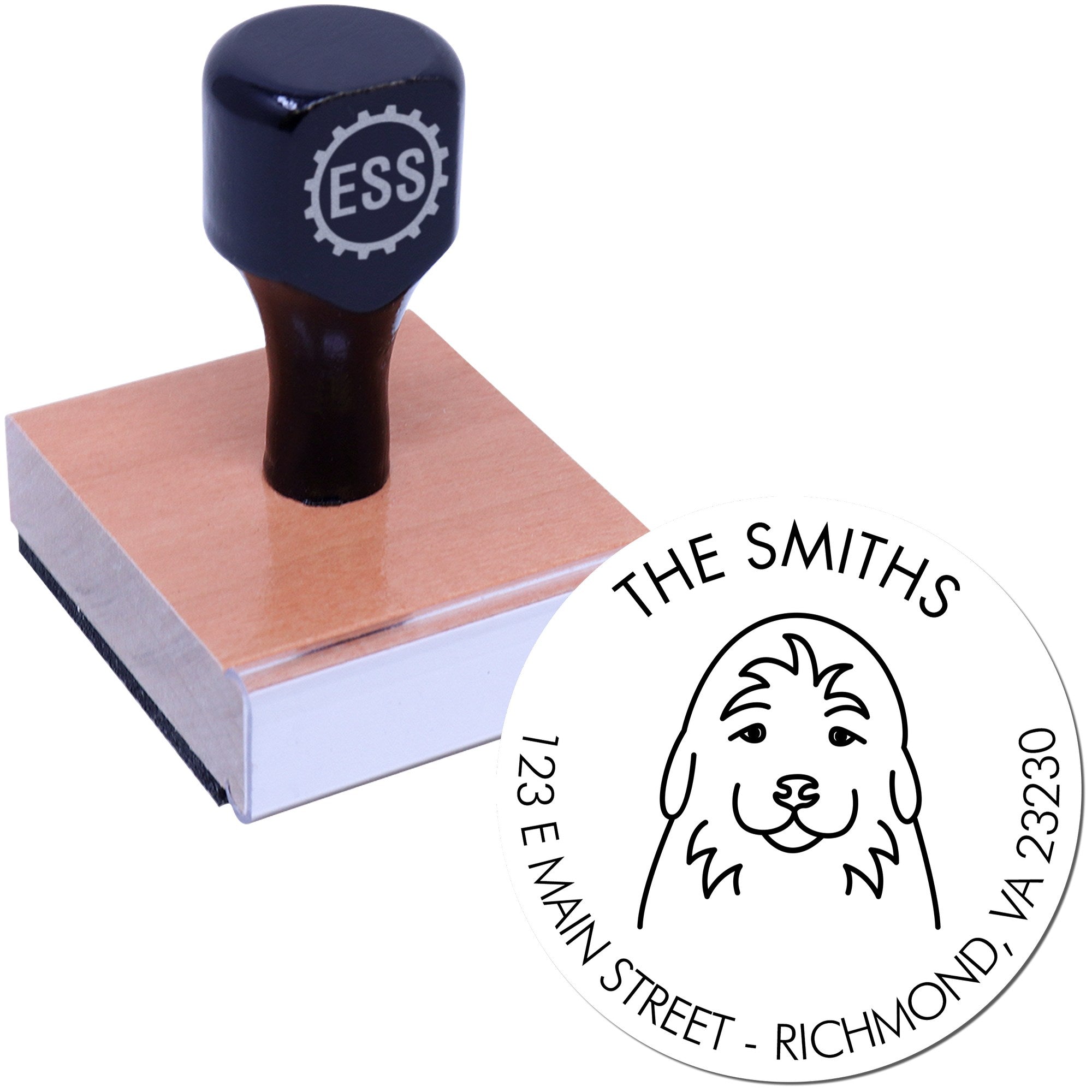 Wood Handle Golden Retriever Puppy Custom Made Custom Address Stamp - Engineer Seal Stamps