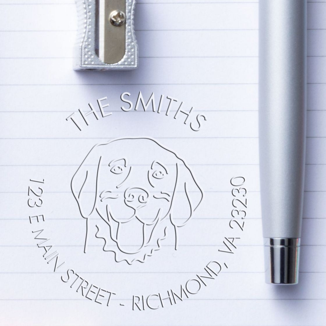 Personalizable Address Embossing Stamp with Golden Retriever Dog