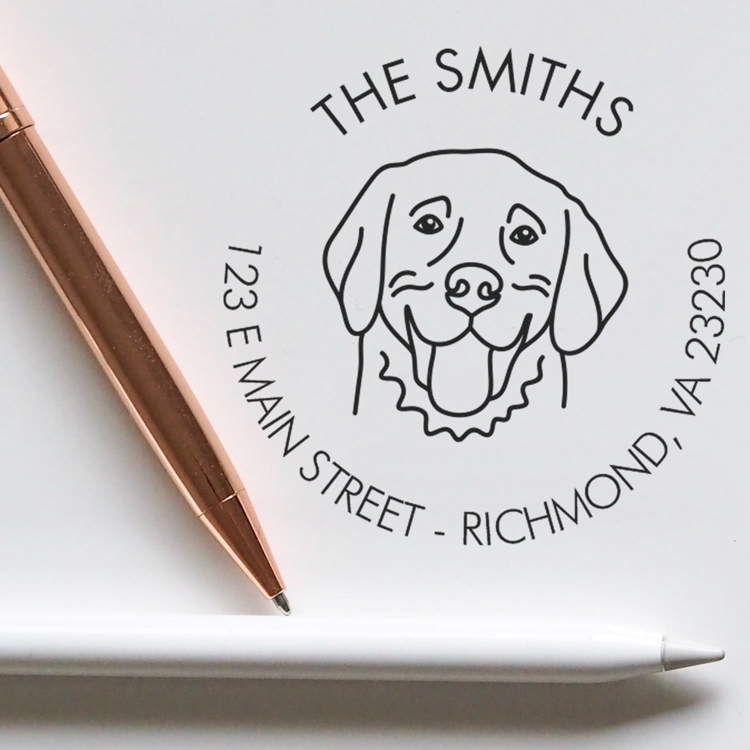 Wood Handle Golden Retriever Custom Made Custom Address Rubber Stamp - Engineer Seal Stamps