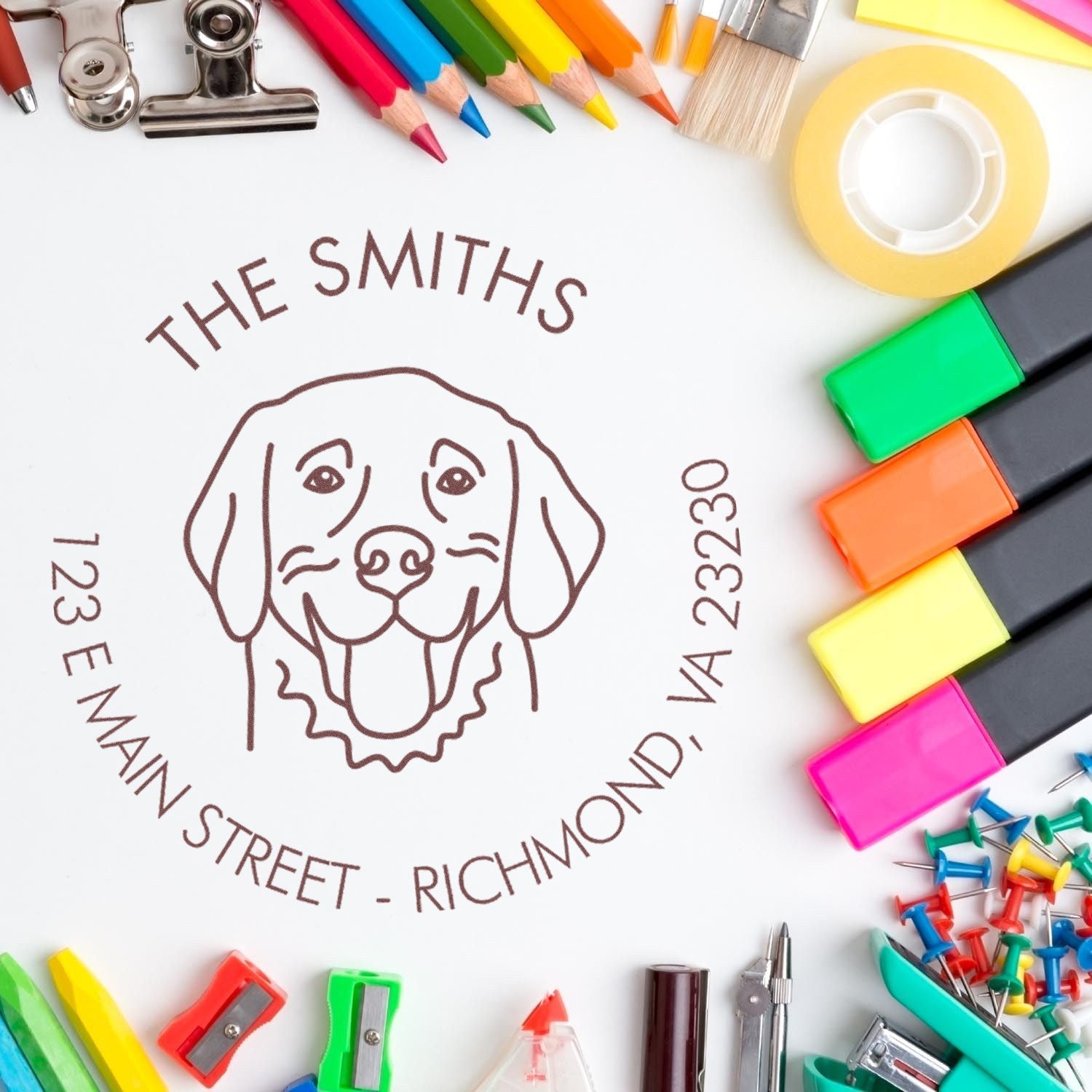 Slim Pre-Inked Golden Retriever Personalized Home Address Stamper - Engineer Seal Stamps