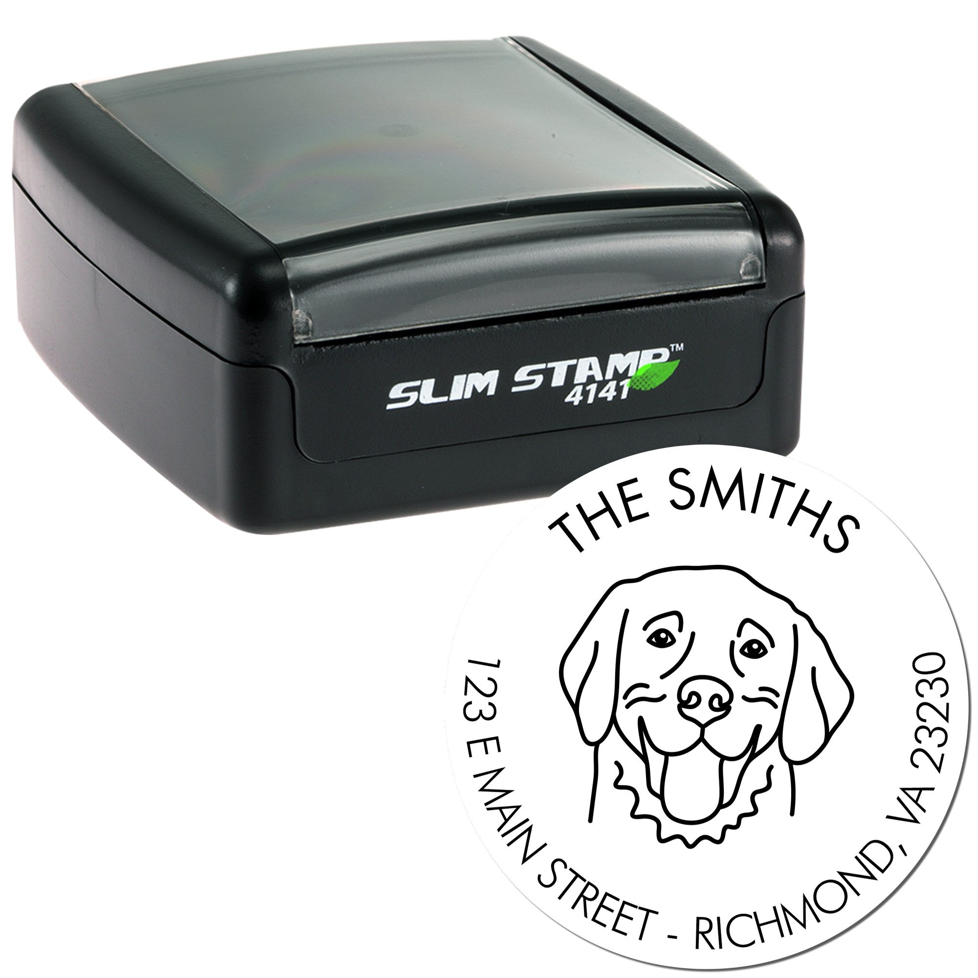 Slim Pre-Inked Golden Retriever Personalized Home Address Stamper - Engineer Seal Stamps