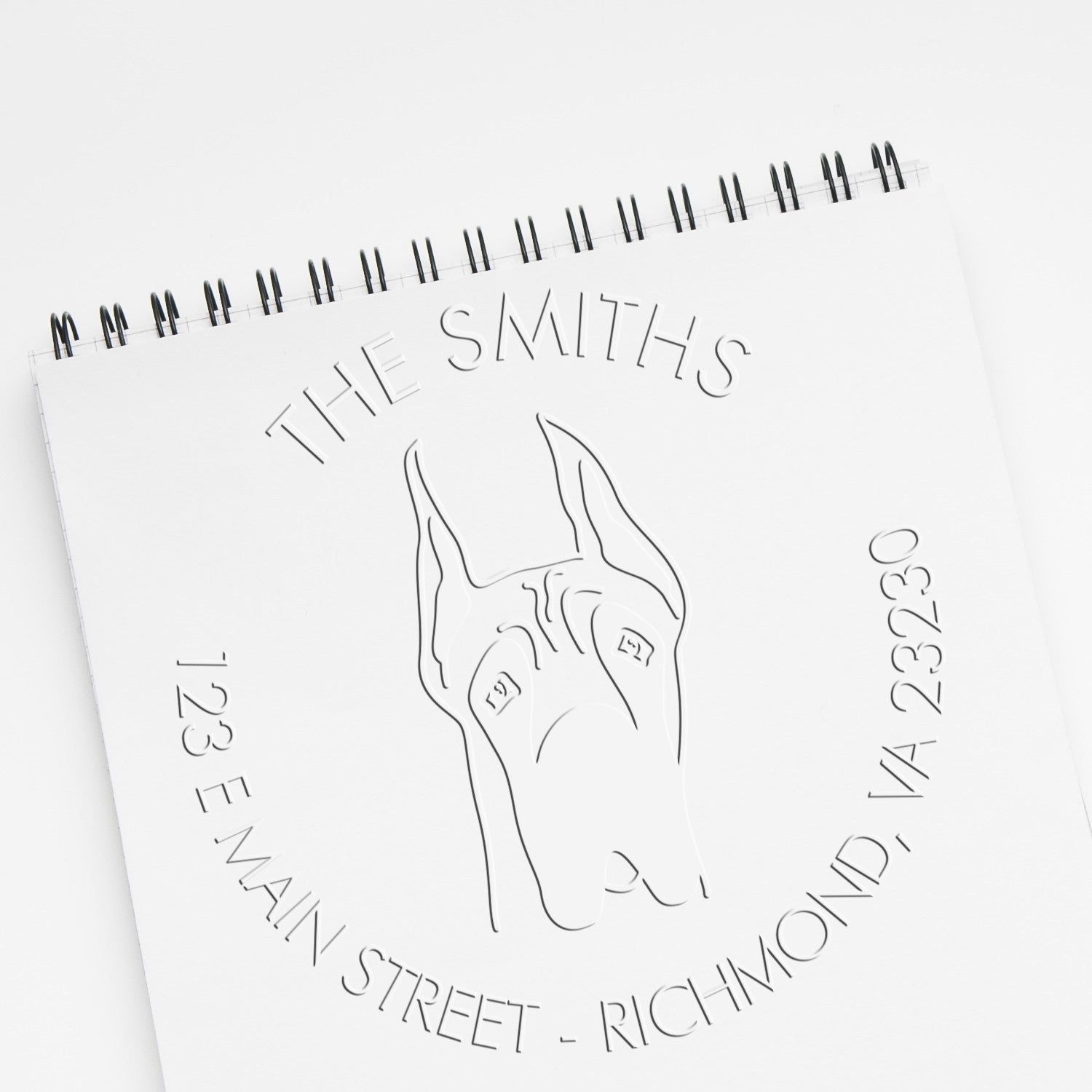 Personalizable Address Embossing Seal with Great Dane Ears Up Dog - Engineer Seal Stamps