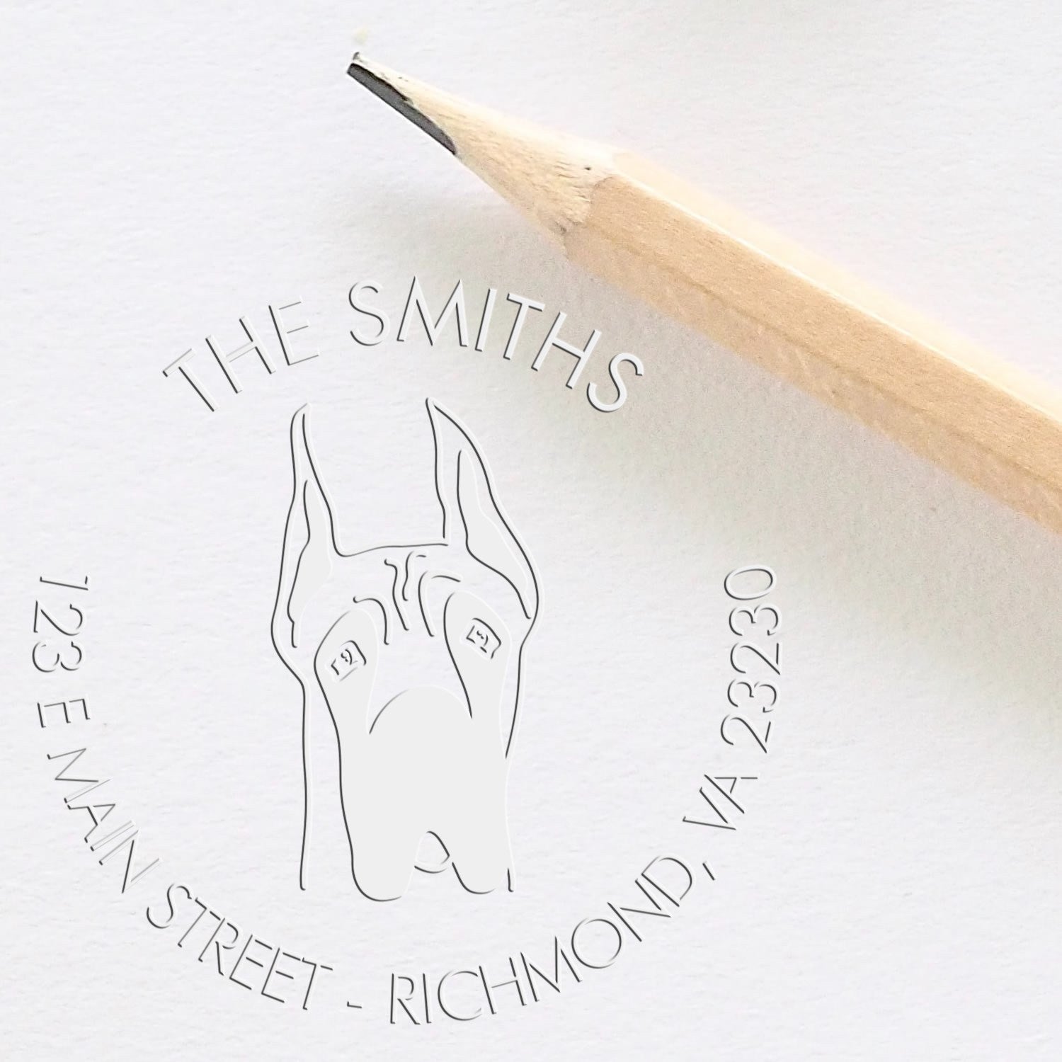 Personalizable Address Embossing Seal with Great Dane Ears Up Dog
