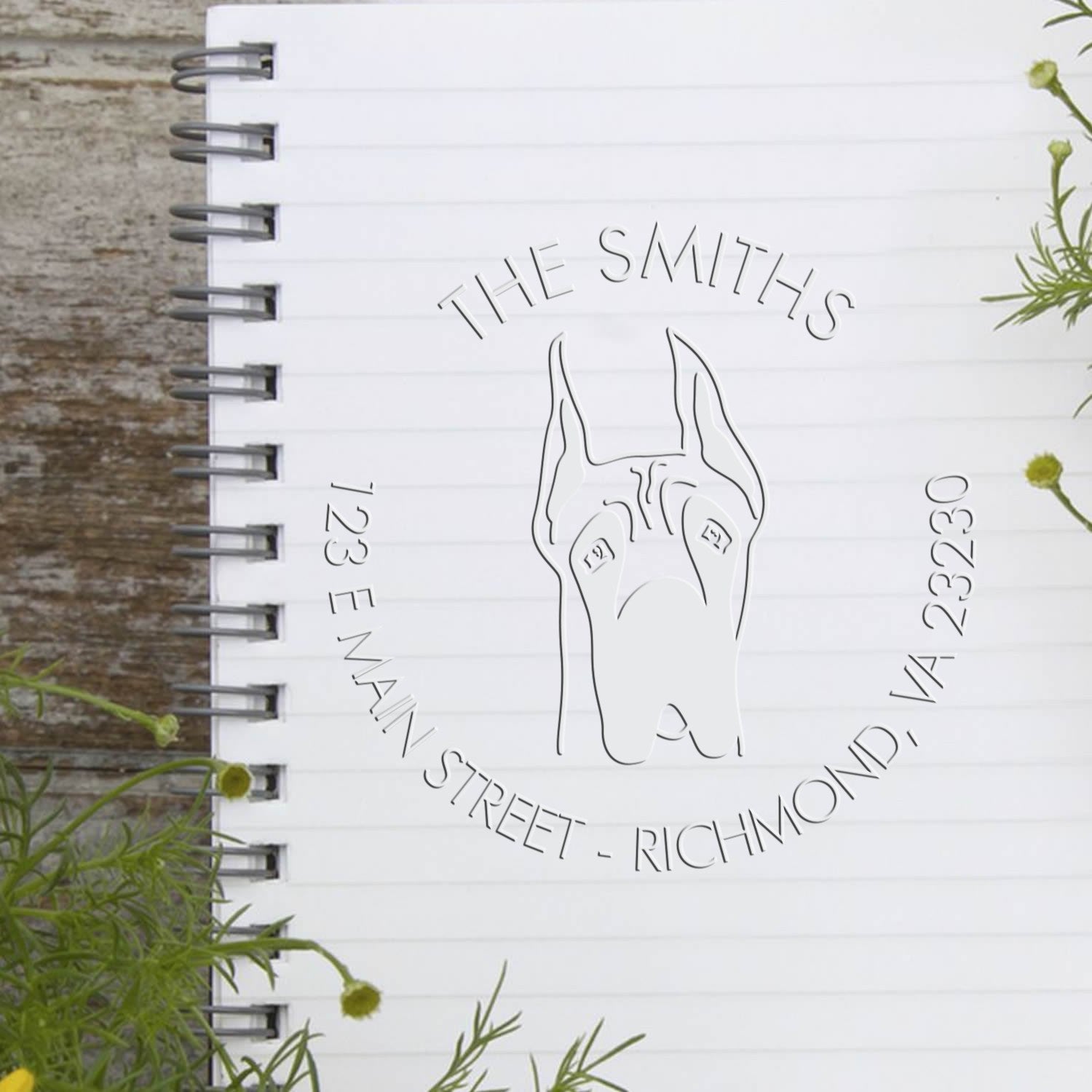Personalizable Address Embossing Seal with Great Dane Ears Up Dog
