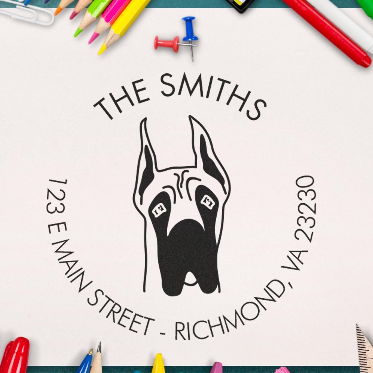 PSI Pre-Inked Great Dane Ears Up Made-to-Order Stamp for Envelopes - Engineer Seal Stamps