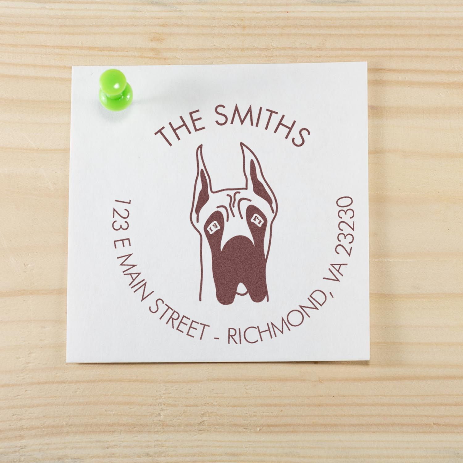 Wood Handle Great Dane Ears Up Custom Made Custom Address Stamper - Engineer Seal Stamps