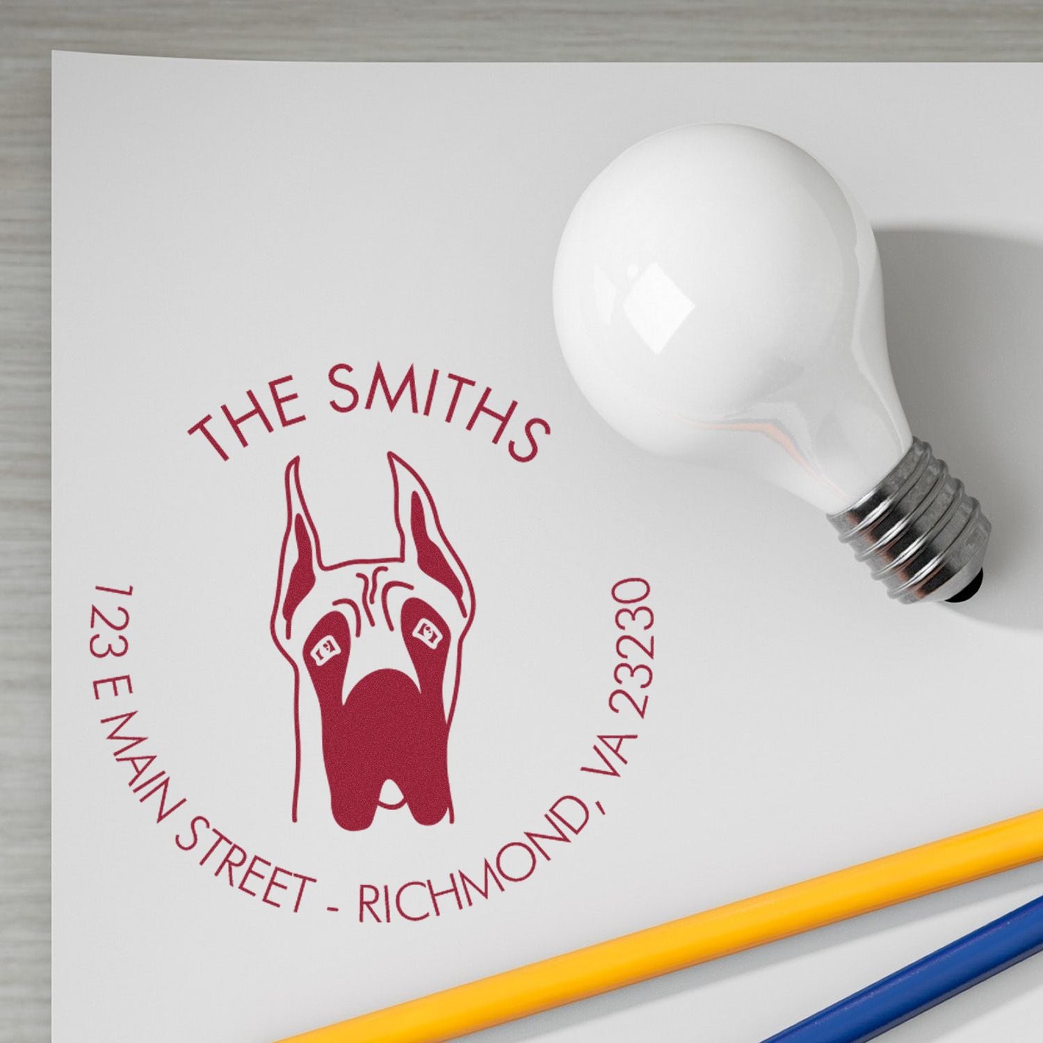 Slim Pre-Inked Great Dane Ears Up Personalized House Address Rubber Stamp - Engineer Seal Stamps