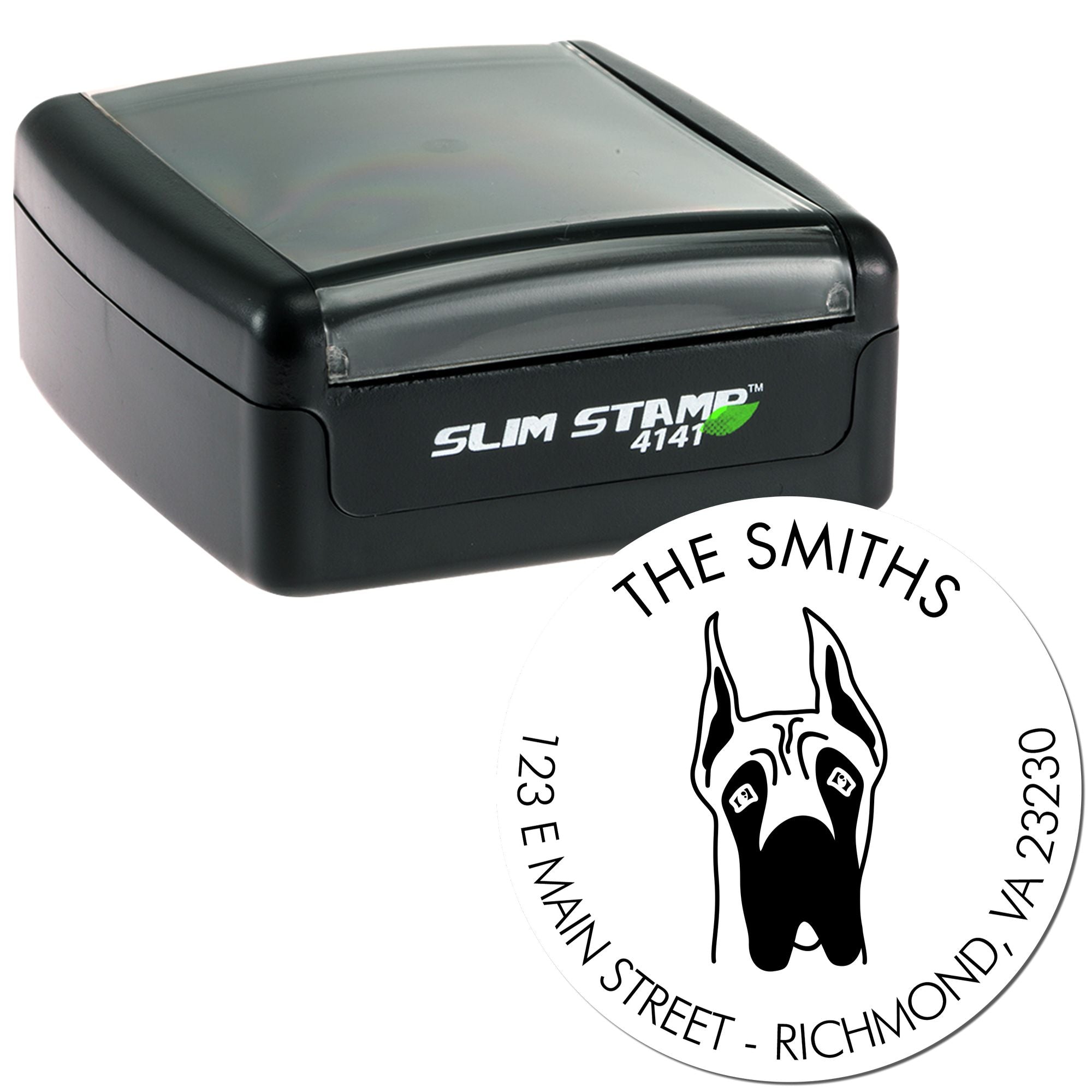Slim Pre-Inked Great Dane Ears Up Personalized House Address Rubber Stamp - Engineer Seal Stamps