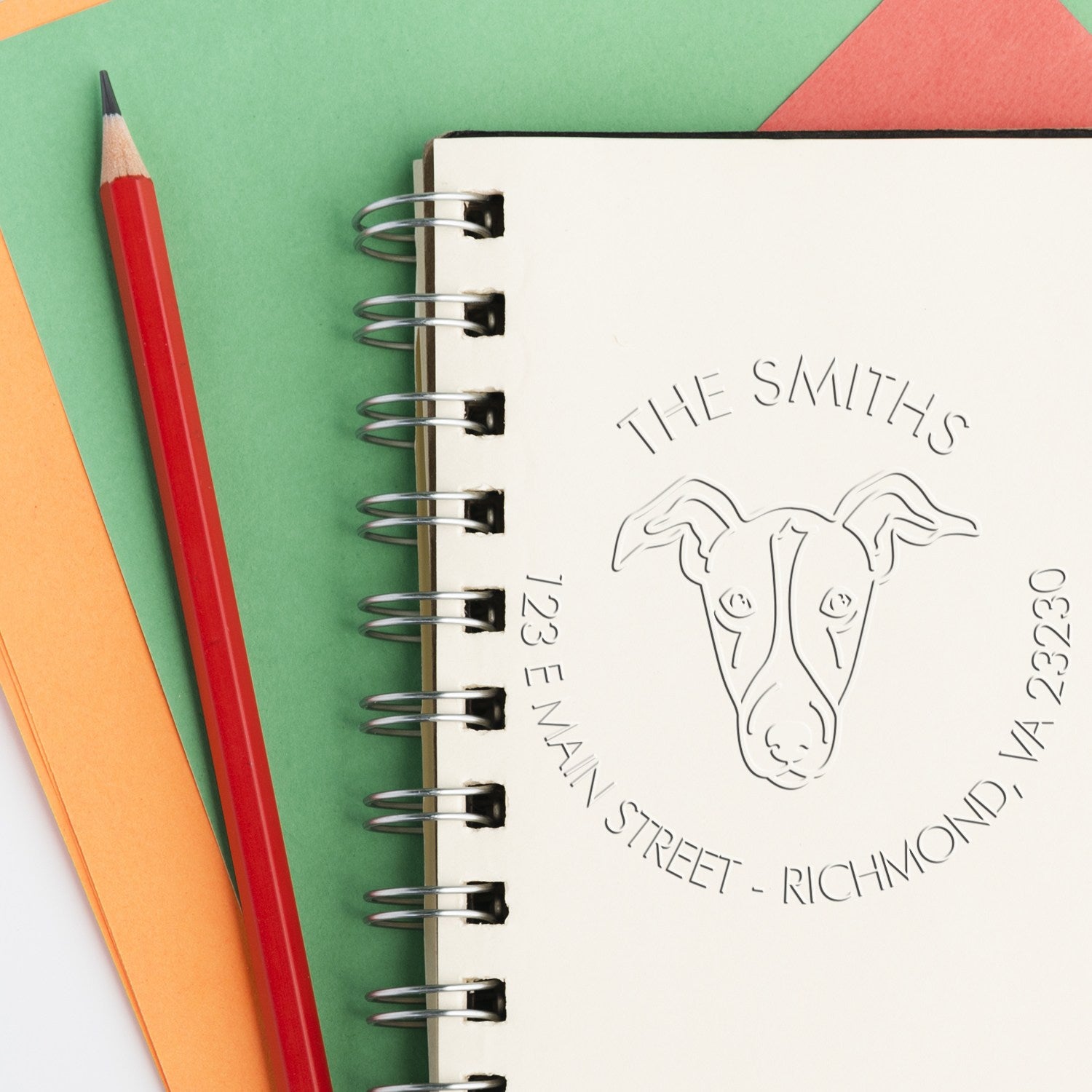 Personalizable Address Embossed Stamp with Greyhound Dog - Engineer Seal Stamps