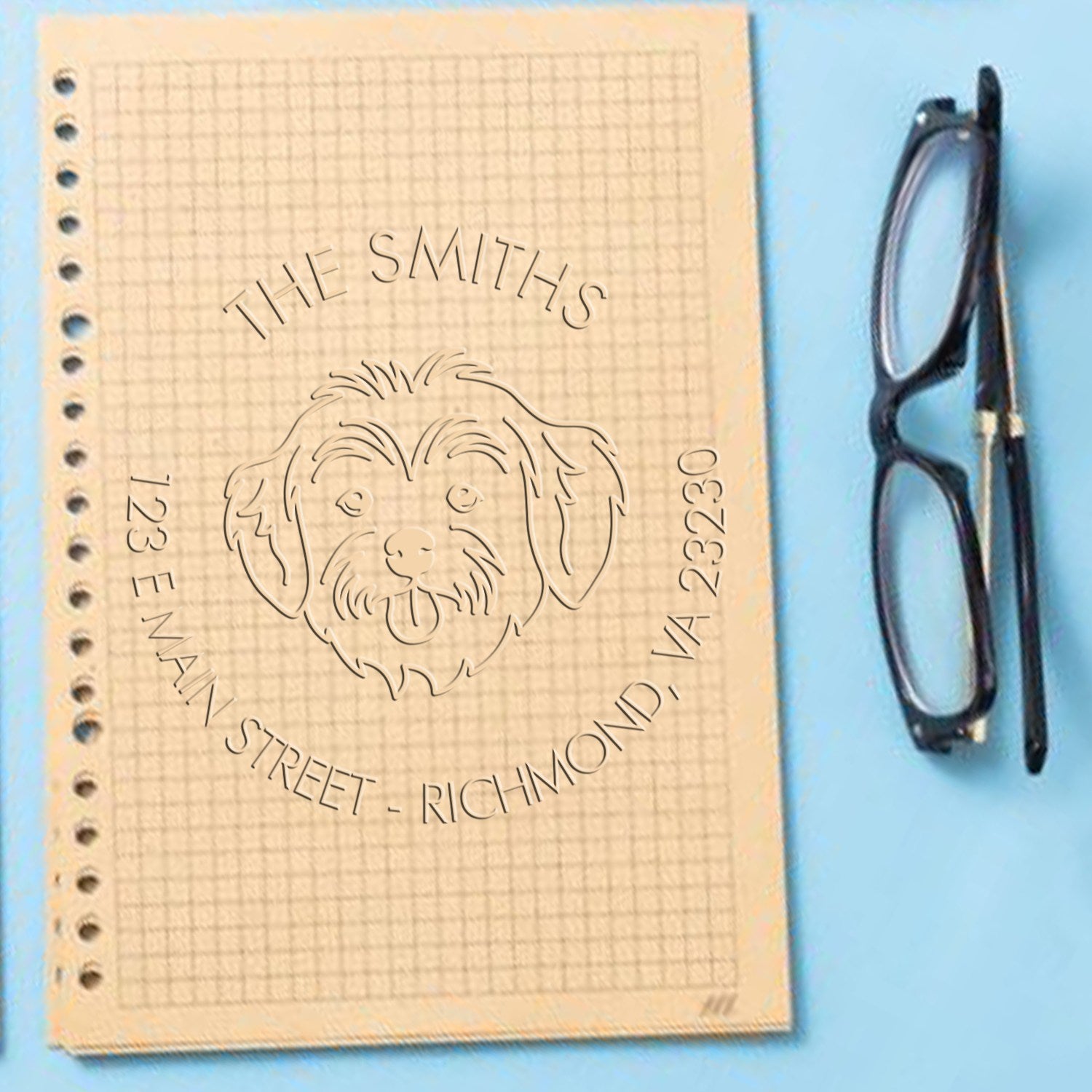 Personalizable Address Embossed Seal with Havanese Dog