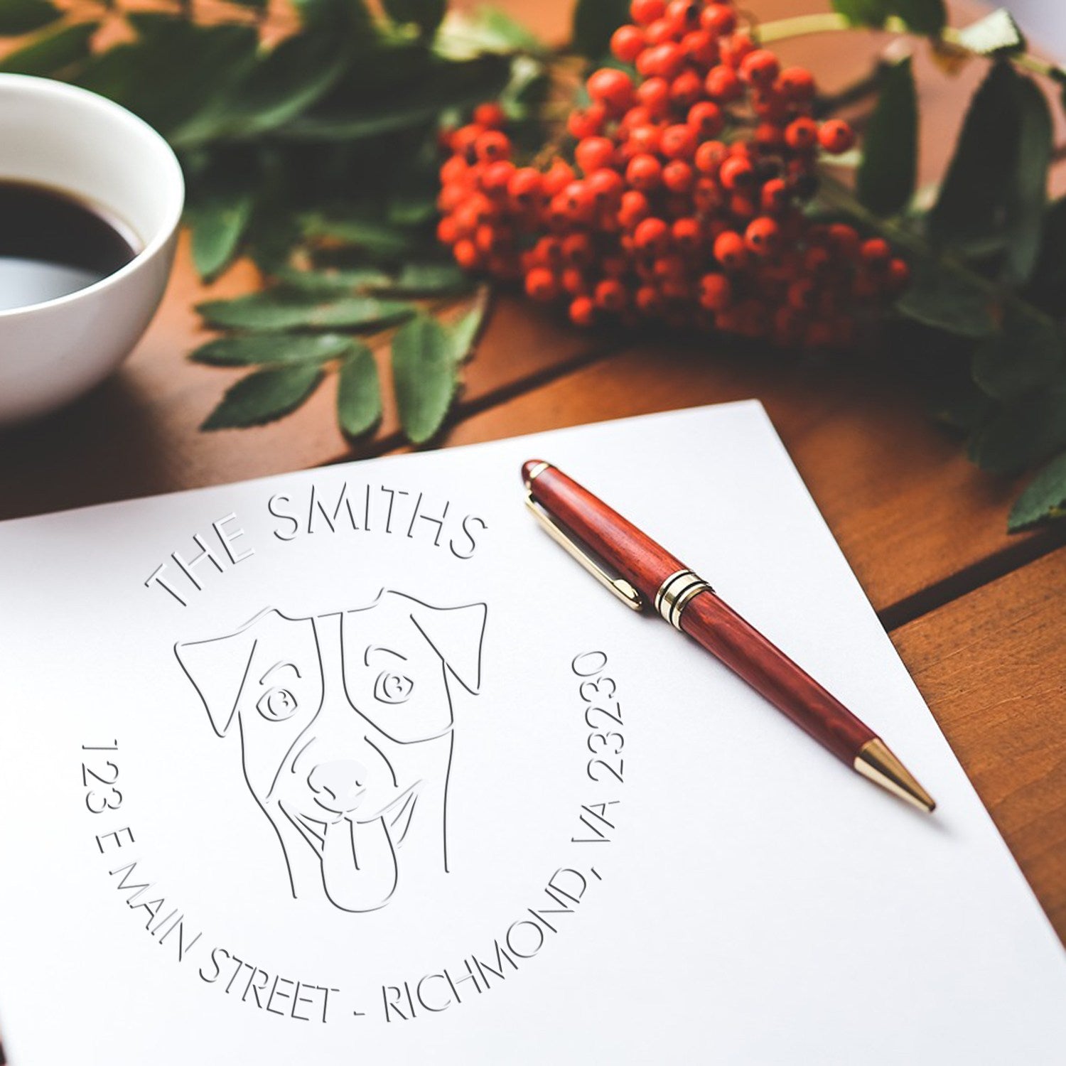 Jack Russell Dog Outline Customized Address Embossed Seal - Engineer Seal Stamps