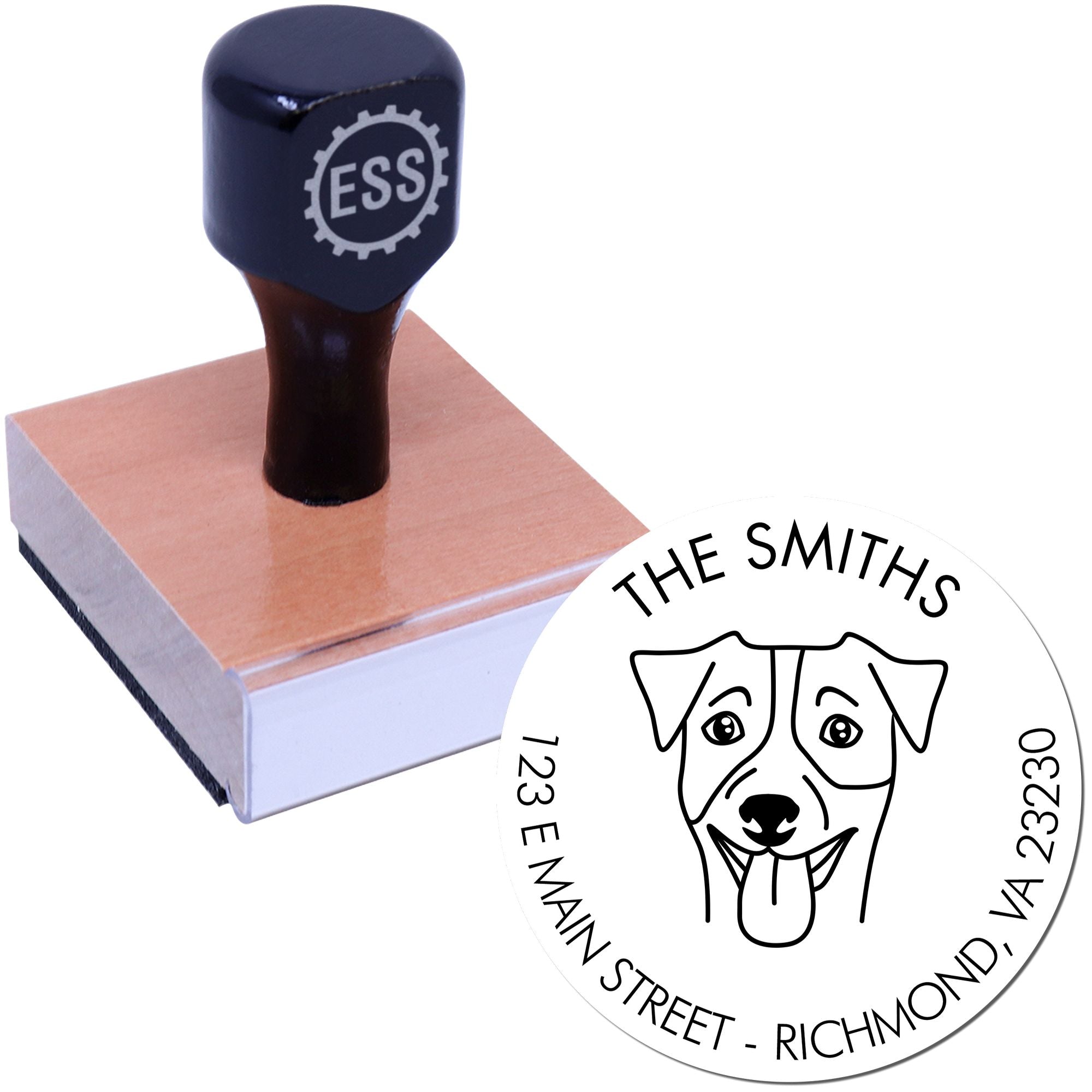 Wood Handle Jack Russell Custom Made Dog Design Address Rubber Stamp - Engineer Seal Stamps