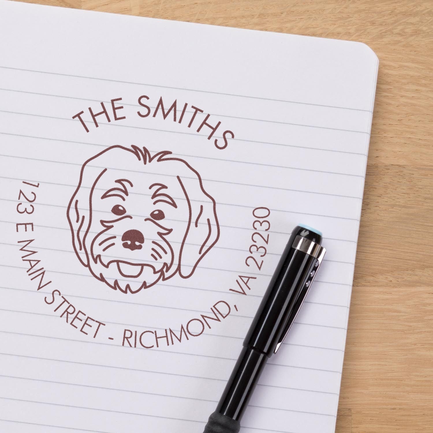 Wood Handle Labradoodle Custom Made Dog Design Address Stamp for Envelopes - Engineer Seal Stamps