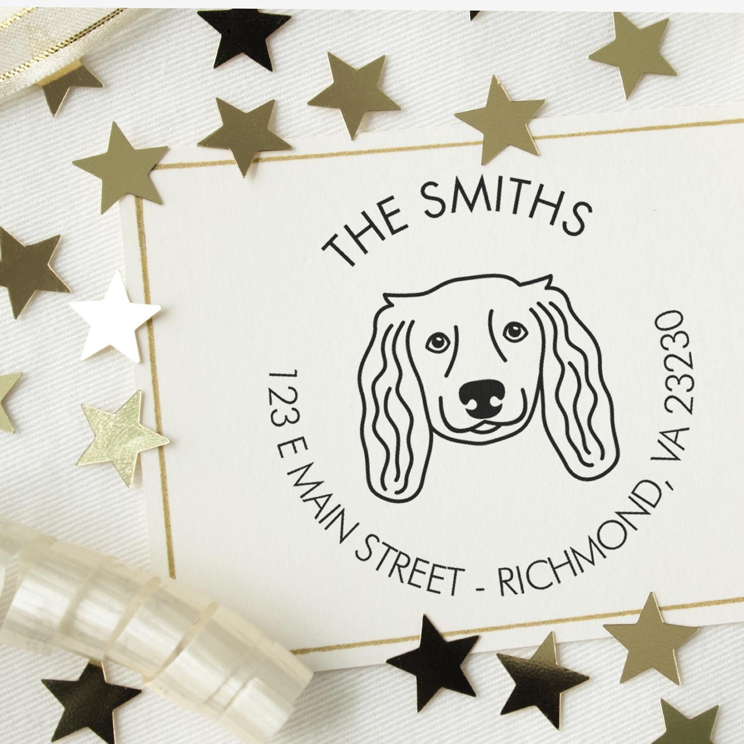 PSI Pre-Inked Long Haired Dachshund Made-to-Order Address Label Stamp for Envelopes - Engineer Seal Stamps