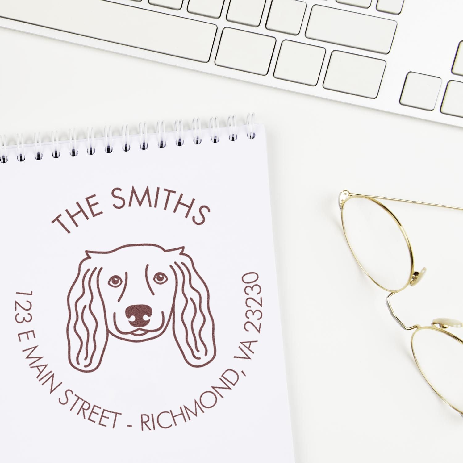 Slim Pre-Inked Long Haired Dachshund Personalized Mail Address Rubber Stamp - Engineer Seal Stamps