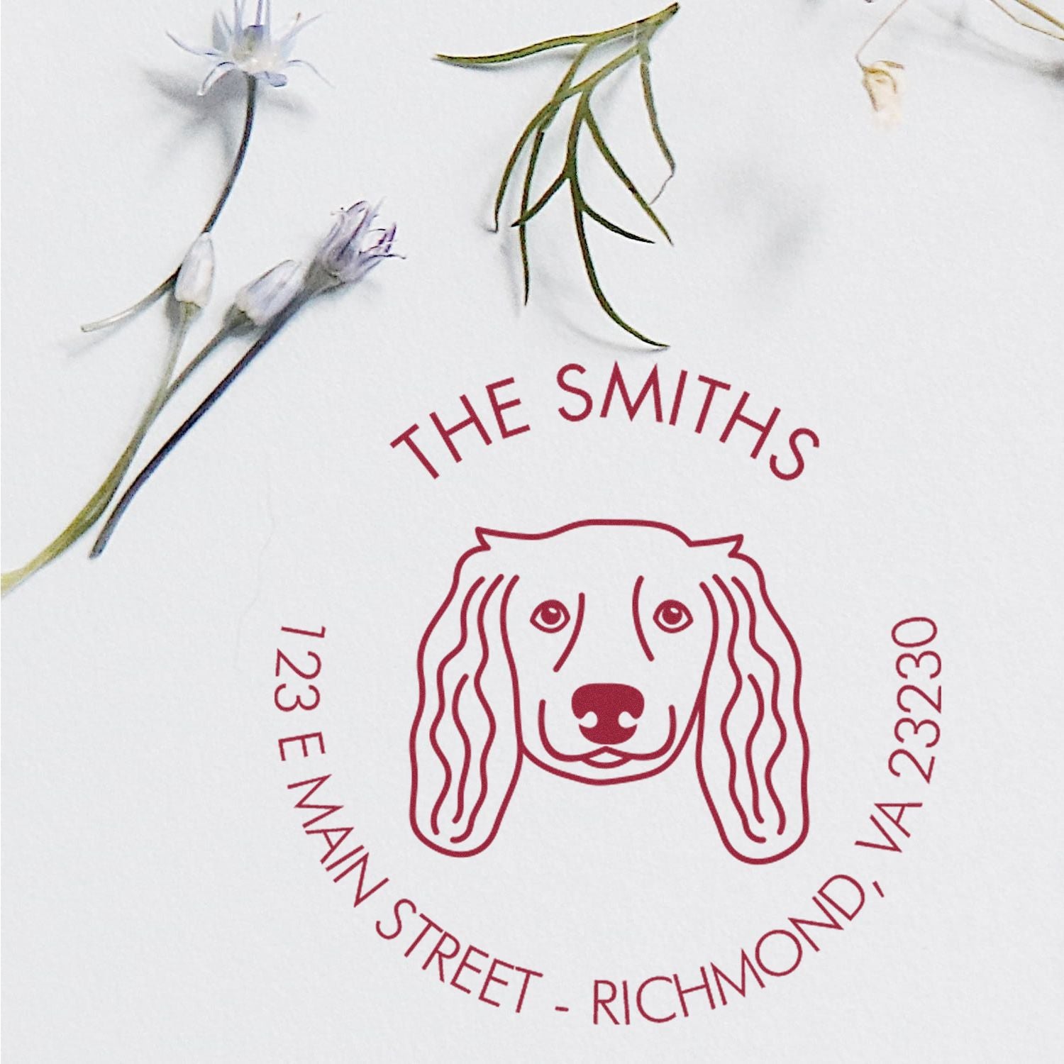 PSI Pre-Inked Long Haired Dachshund Made-to-Order Address Label Stamp for Envelopes - Engineer Seal Stamps