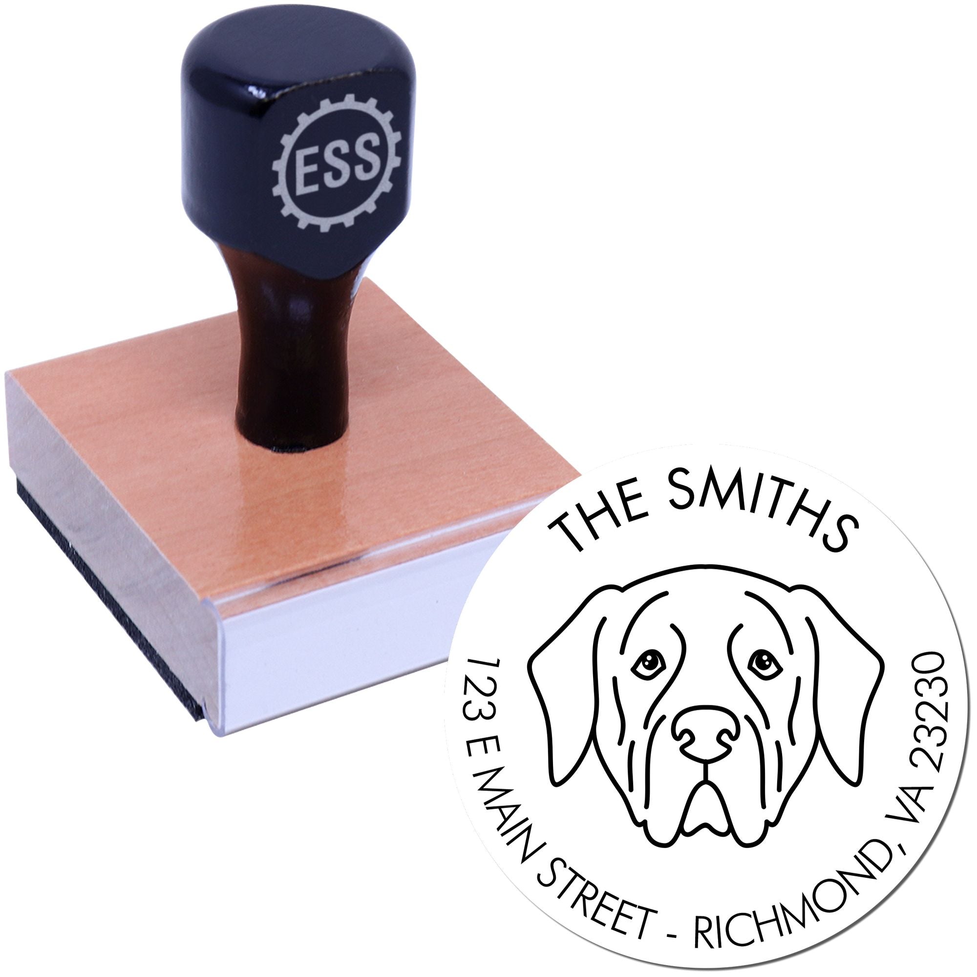 Wood Handle Mastiff Custom Made Dog Lover's Address Stamp - Engineer Seal Stamps