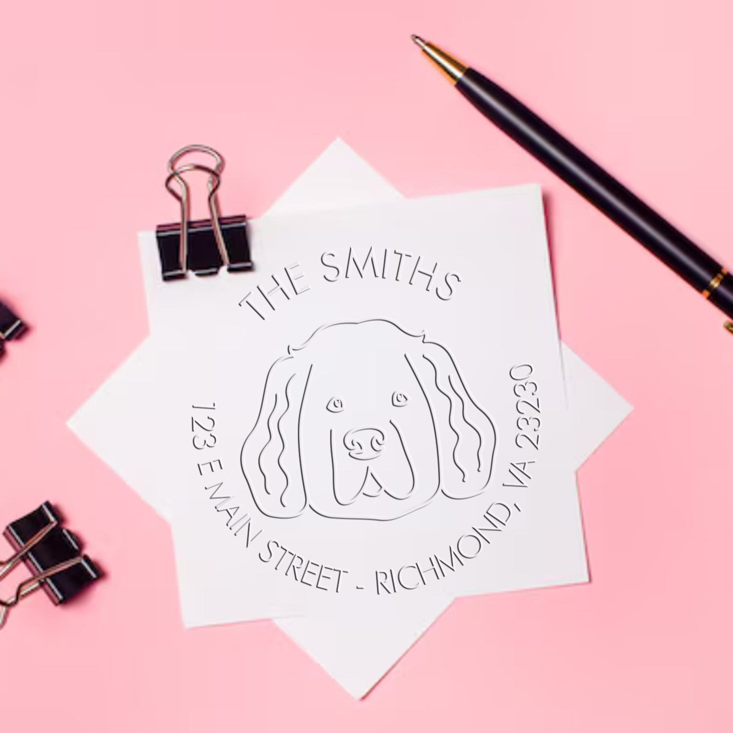 Personalizable Home Address Embossed Stamp with Newfounndland Dog - Engineer Seal Stamps