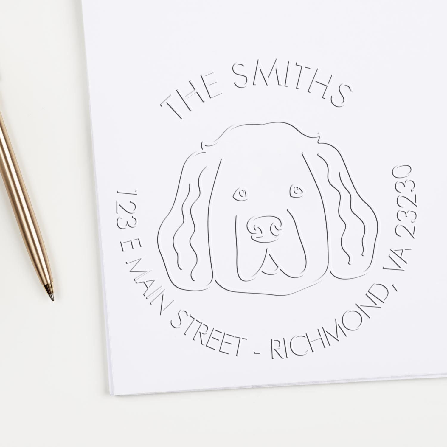 Personalizable Home Address Embossed Stamp with Newfounndland Dog