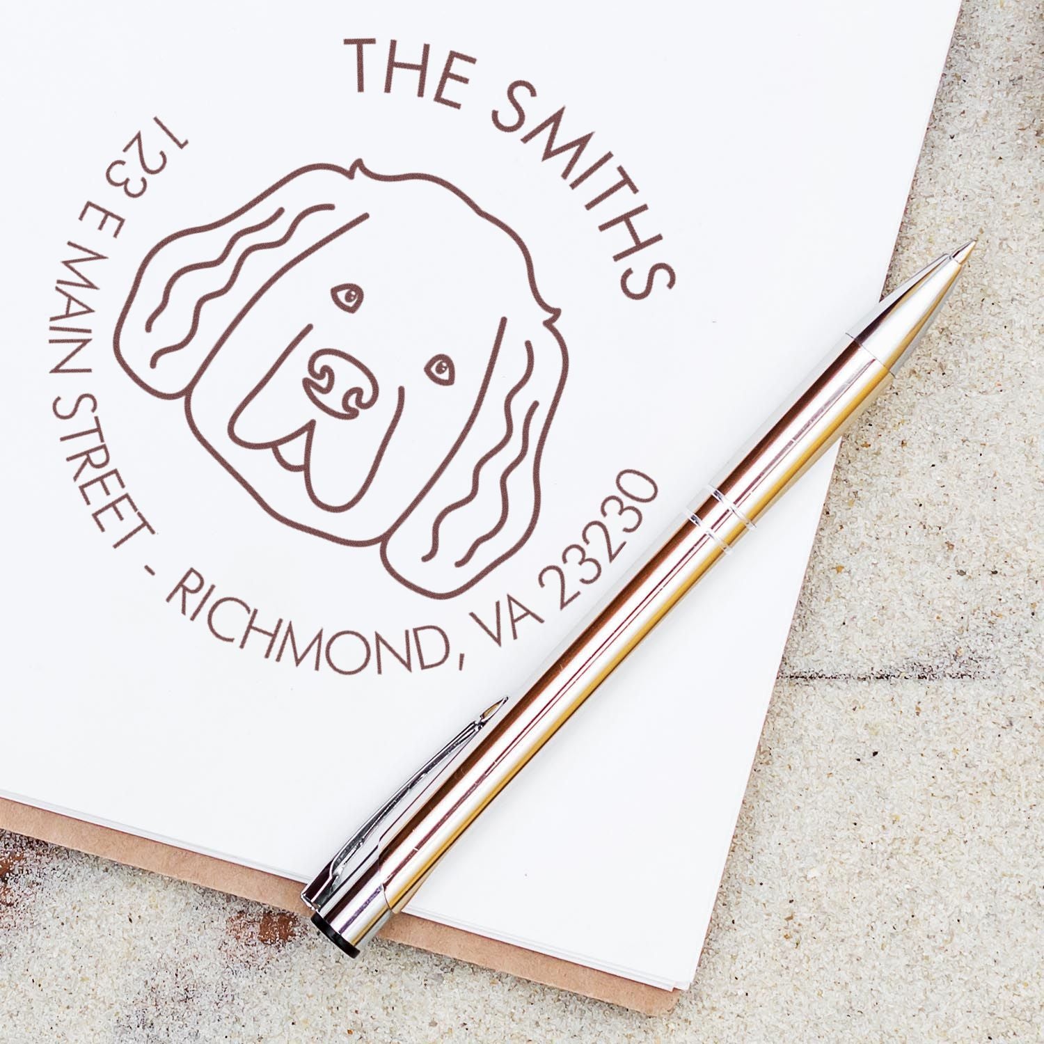 Wood Handle Newfoundland Custom Made Dog Lover's Address Stamp for Envelopes - Engineer Seal Stamps