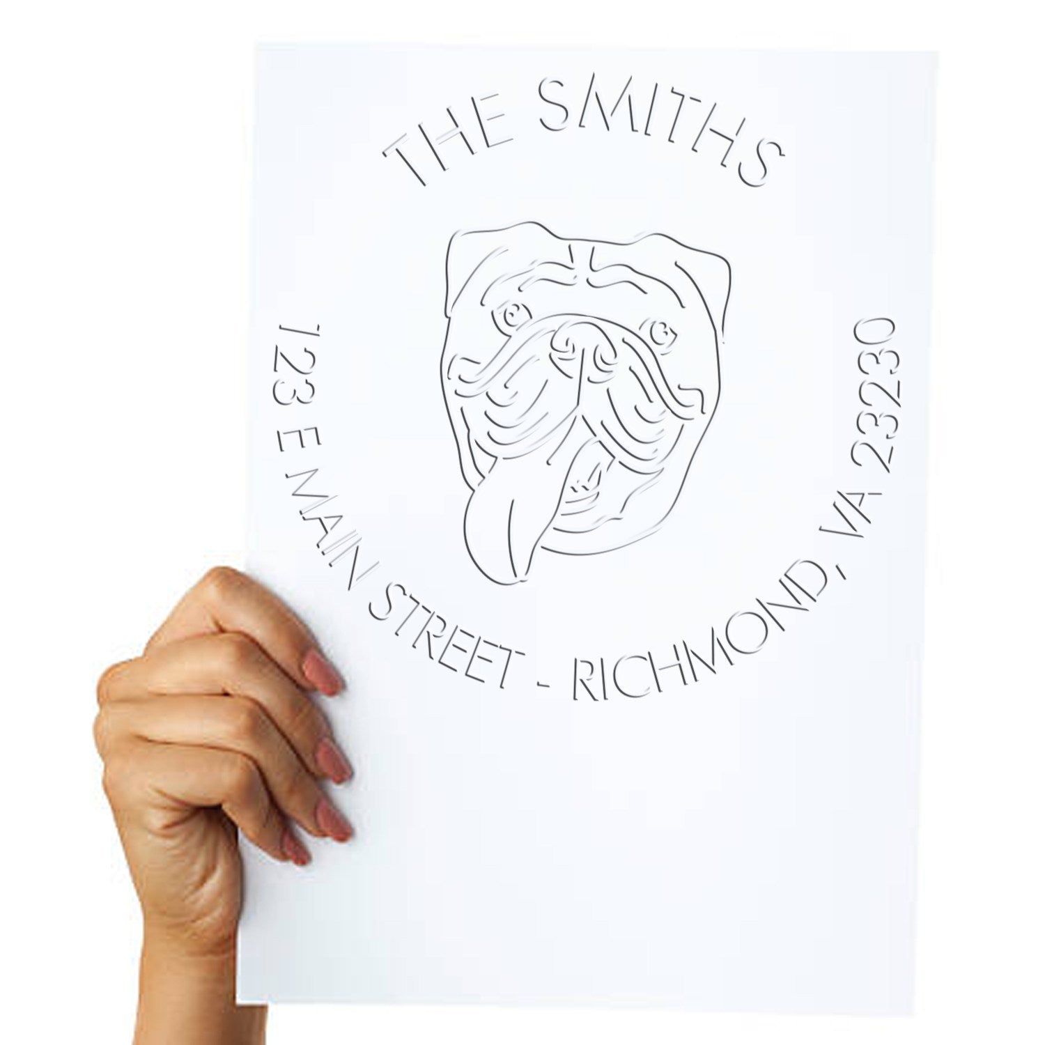 Personalizable Home Address Embossed Seal with Old English Bulldog Dog - Engineer Seal Stamps