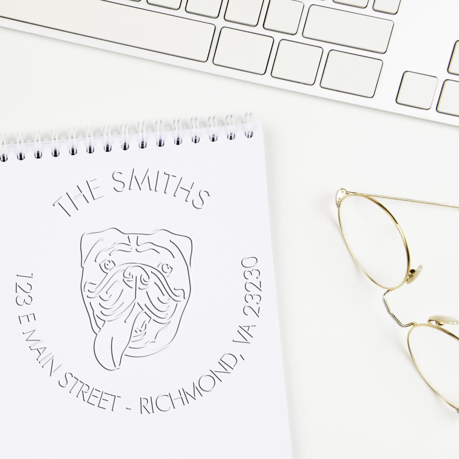 Personalizable Home Address Embossed Seal with Old English Bulldog Dog
