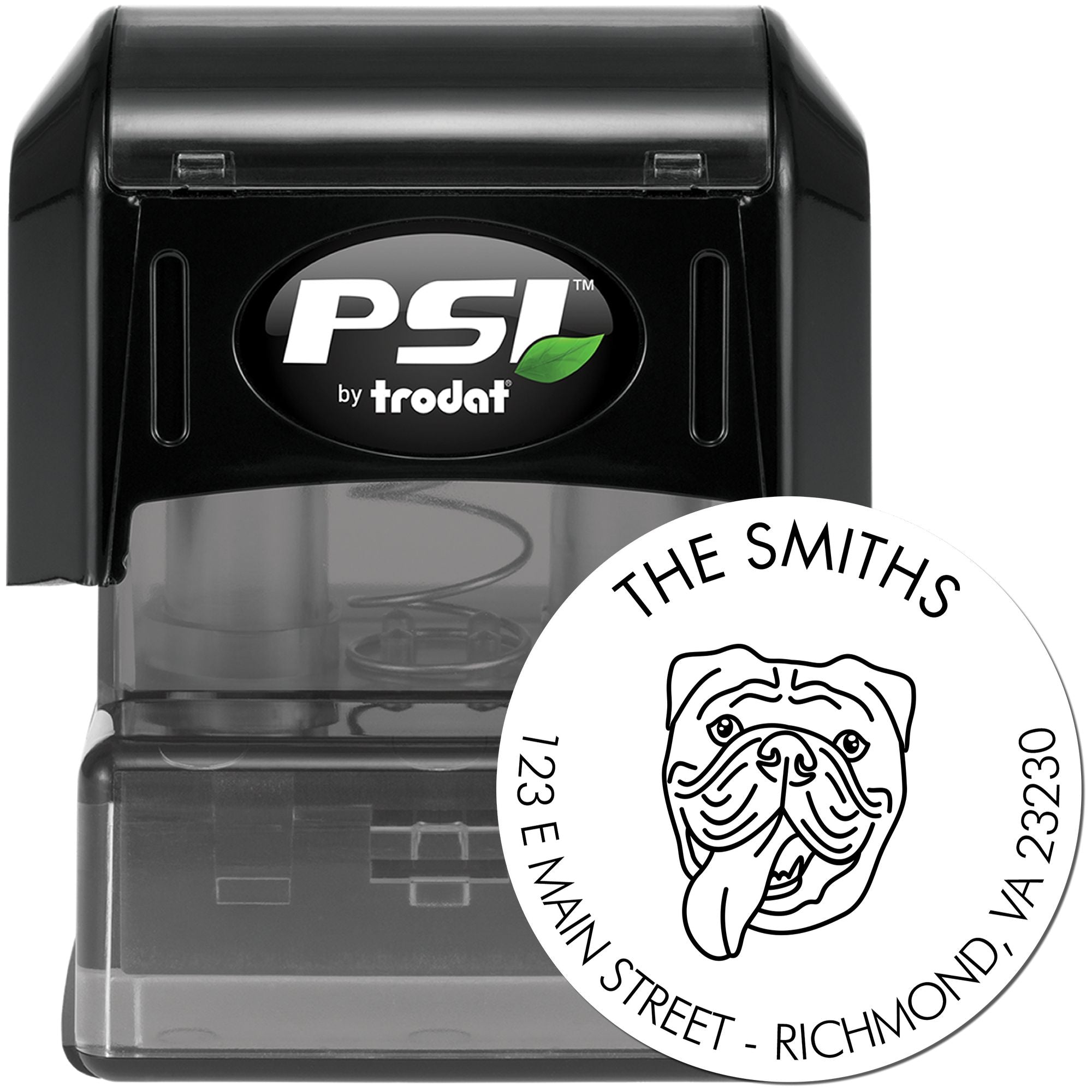PSI Pre-Inked Old English Bulldog Made-to-Order Address Return Rubber Stamp - Engineer Seal Stamps