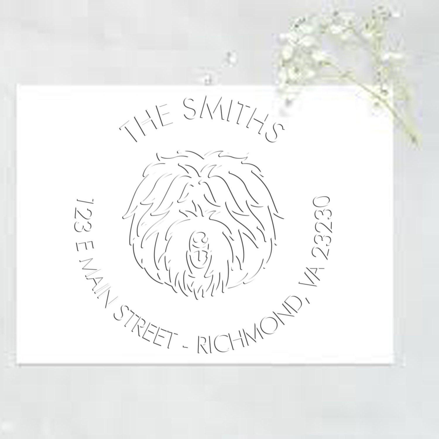 Old English Sheepdog Dog Outline Customized Home Address Embossed Stamp - Engineer Seal Stamps