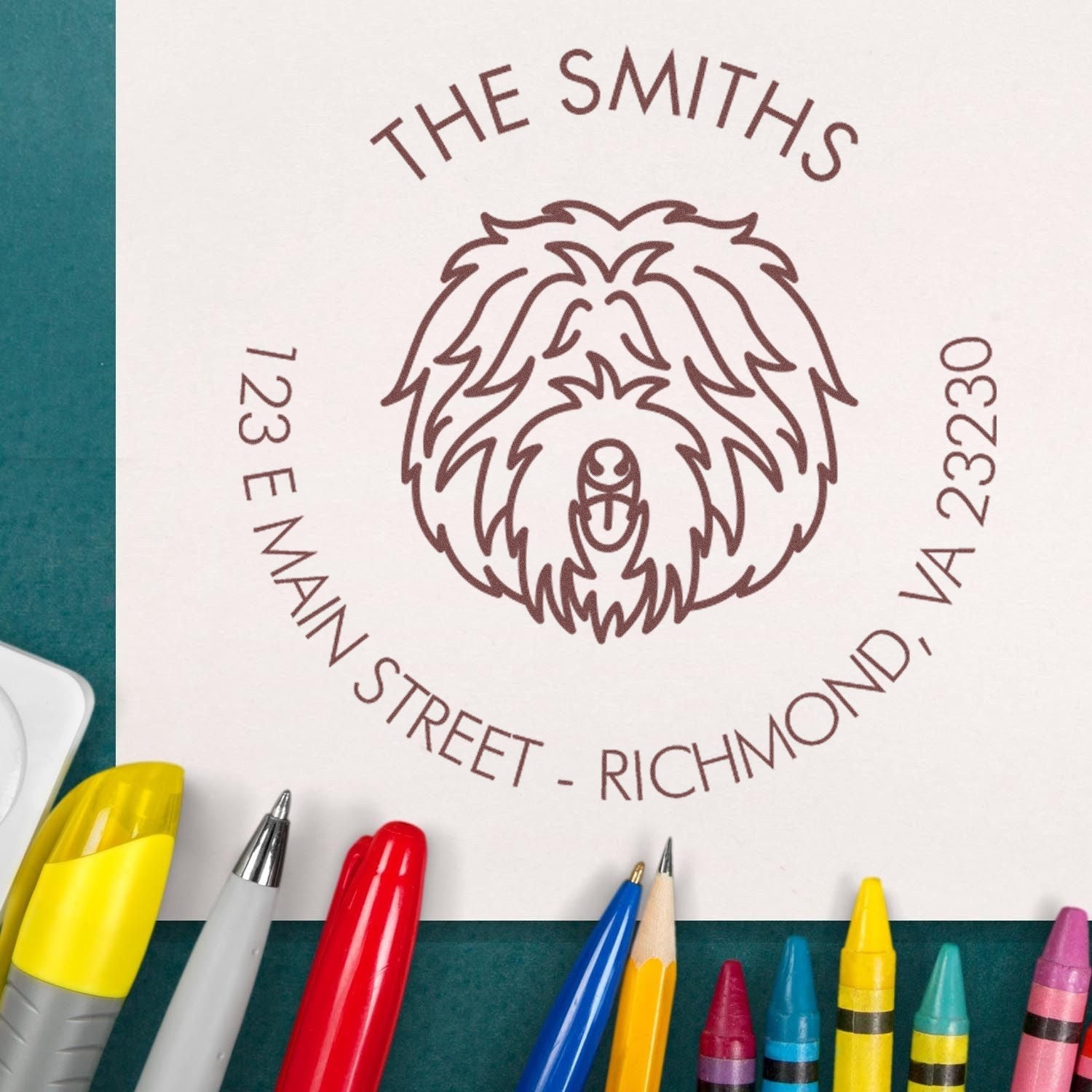 Slim Pre-Inked Old English Sheepdog Personalized Mail Label Stamp - Engineer Seal Stamps