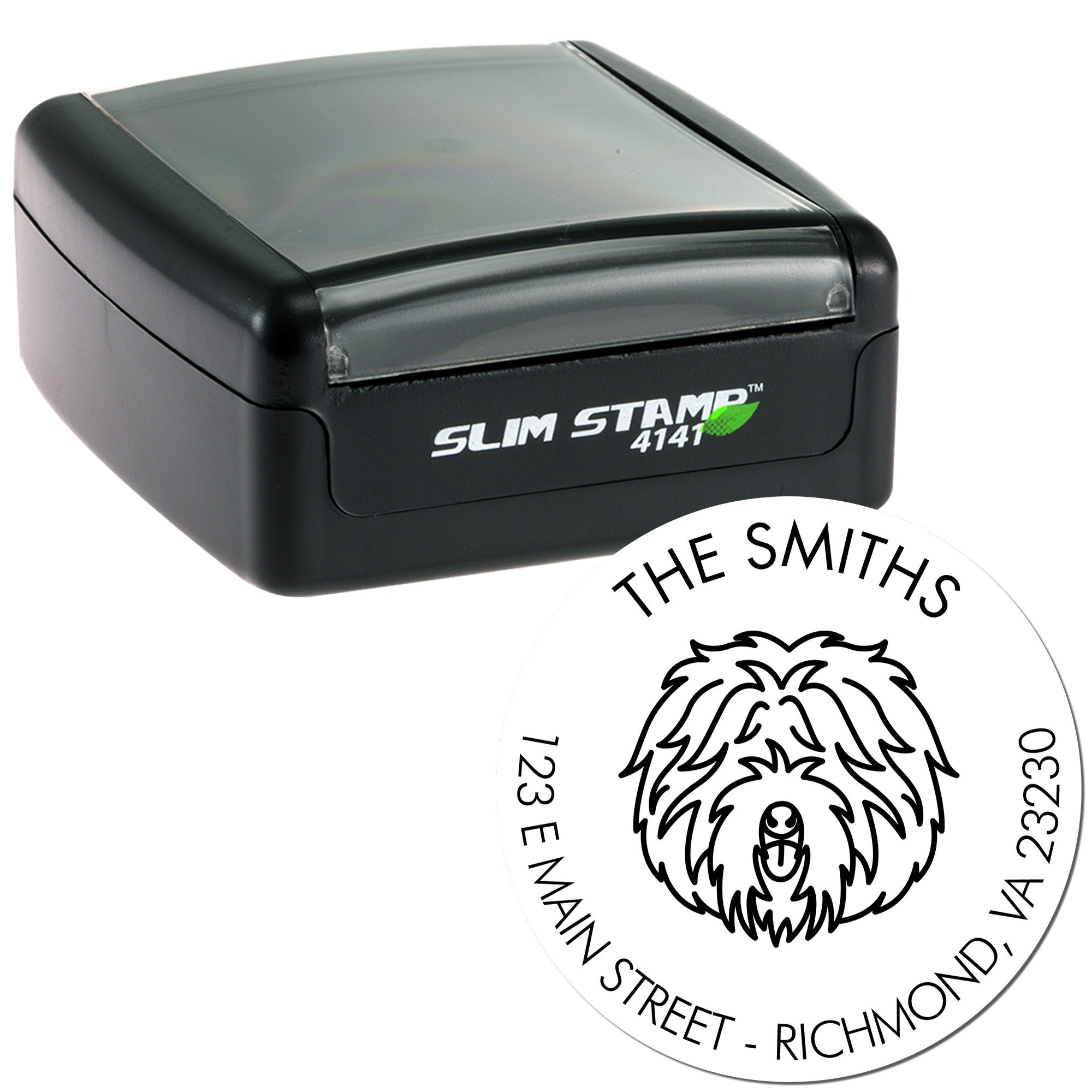 Slim Pre-Inked Old English Sheepdog Personalized Mail Label Stamp - Engineer Seal Stamps