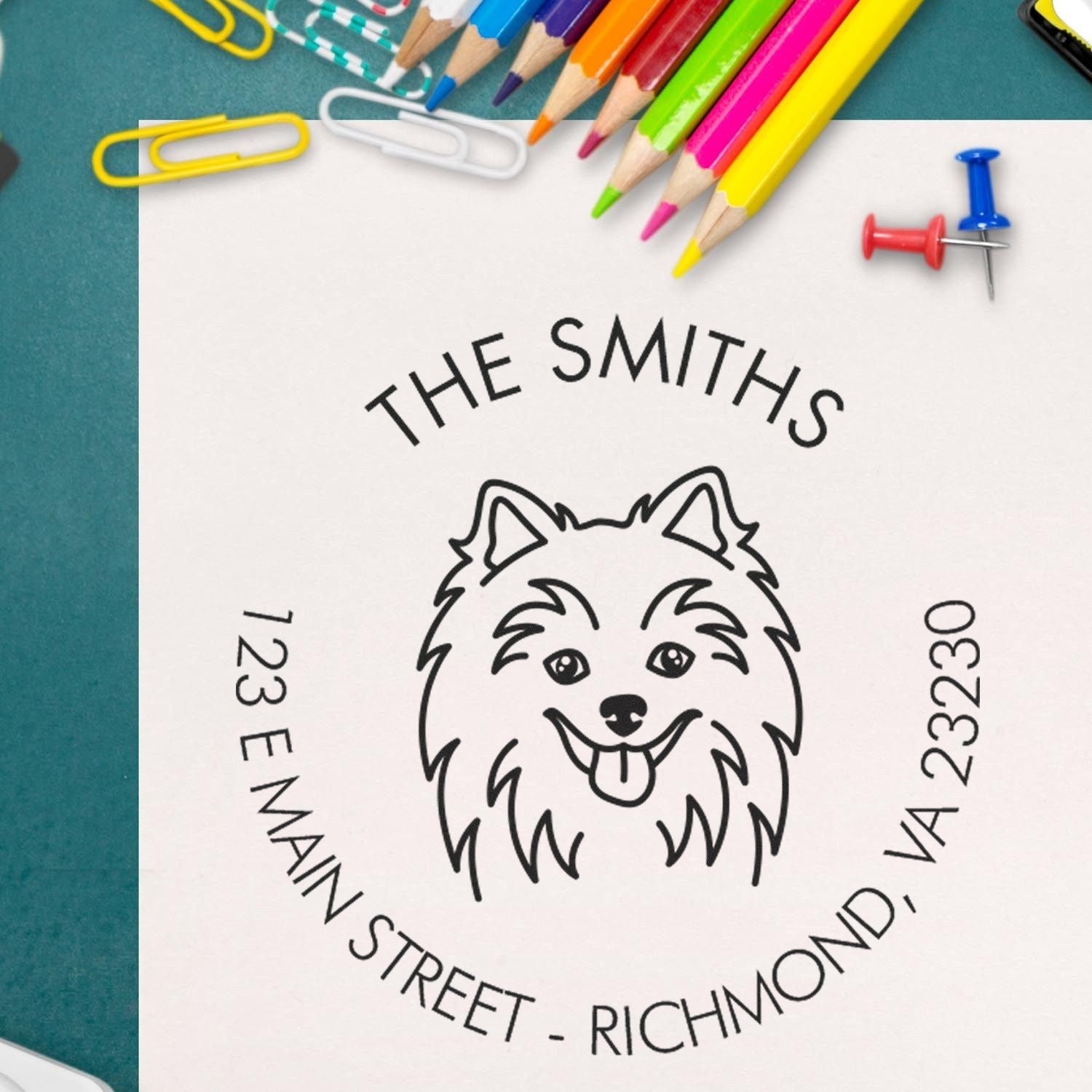 Wood Handle Pomeranian Custom Made Easy-To-Use Address Stamp - Engineer Seal Stamps