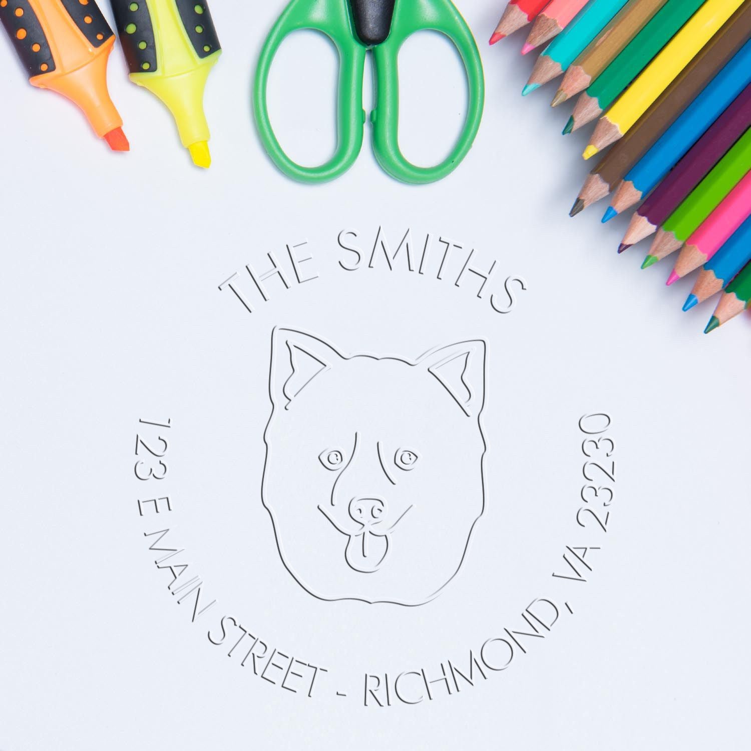 Personalizable Return Address Embossing Stamp with Pomsky Dog